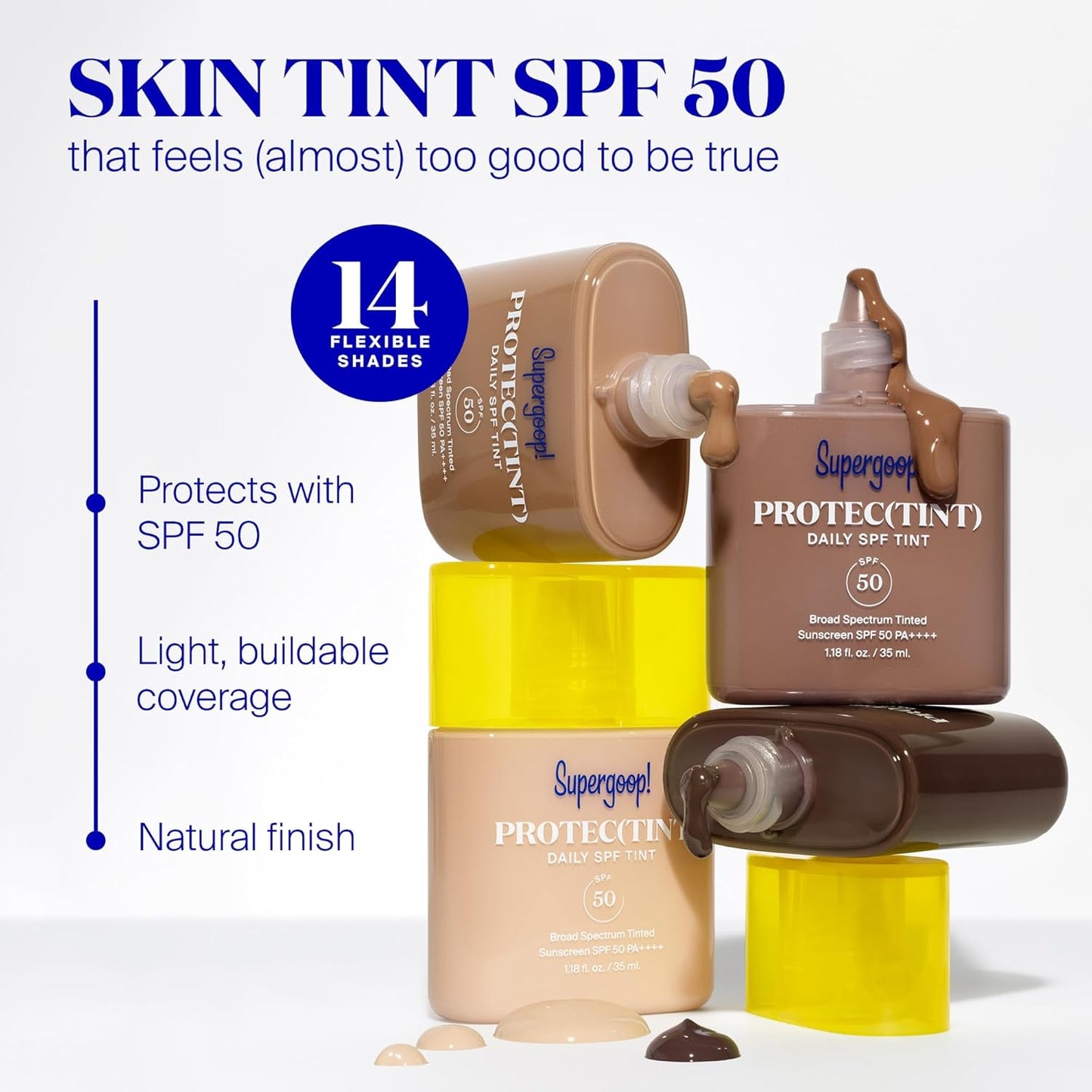 Supergoop! Protec(tint) Daily Skin Tint SPF 50 - 32N - Light, Buildable Coverage for Immediately Smooth, Even-Looking Skin - Natural Finish