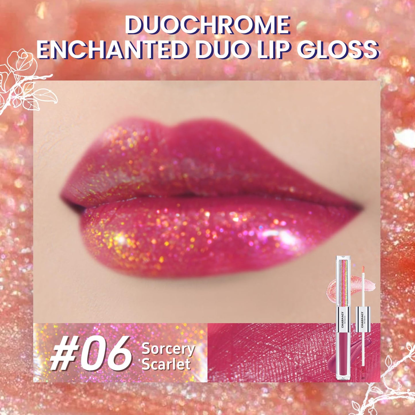 CHARMACY Multichrome Double Head Non-Stick Lip Gloss, Metallic Colourful Lip Glaze, Anti-transfer, Long Lasting Waterproof Liquid Lipstick Makeup (#06)