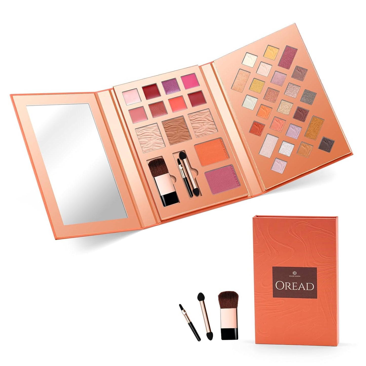 Color Nymph Makeup Kit for Women, All In One Notebook Makeup Palette Set With Mirror for Girls Includes 24 C Eyeshadow Palette,Lipgloss,Face Powder,Blushes (Orange)