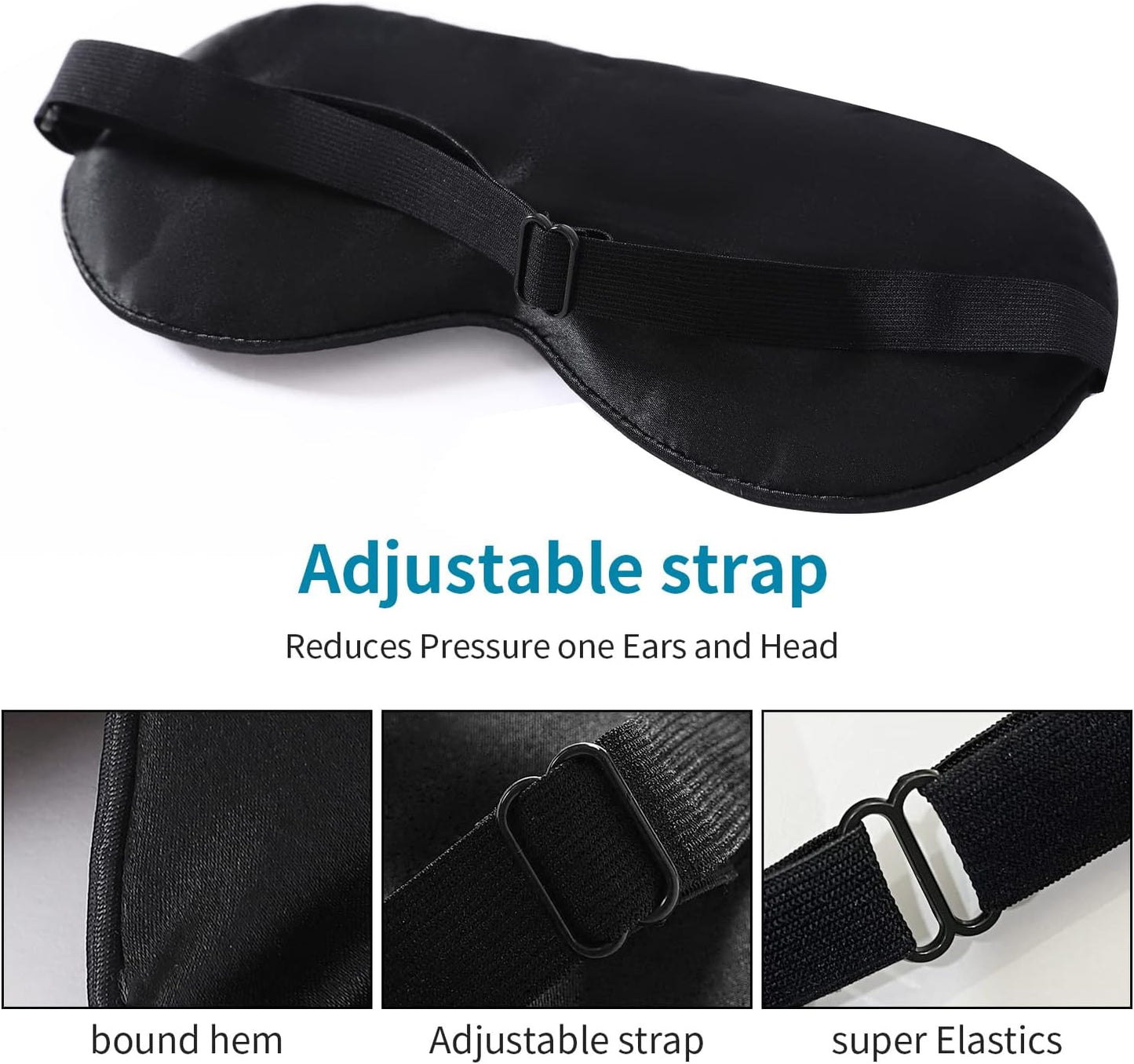 2-Pack 100% Real Natural Silk Eye Mask, Silk Sleeping Mask, Shade Puffy Eye Gift with Adjustable Straps, Sleep Eye Mask, SHJINJU Eye Mask Shade (Black and Navy)