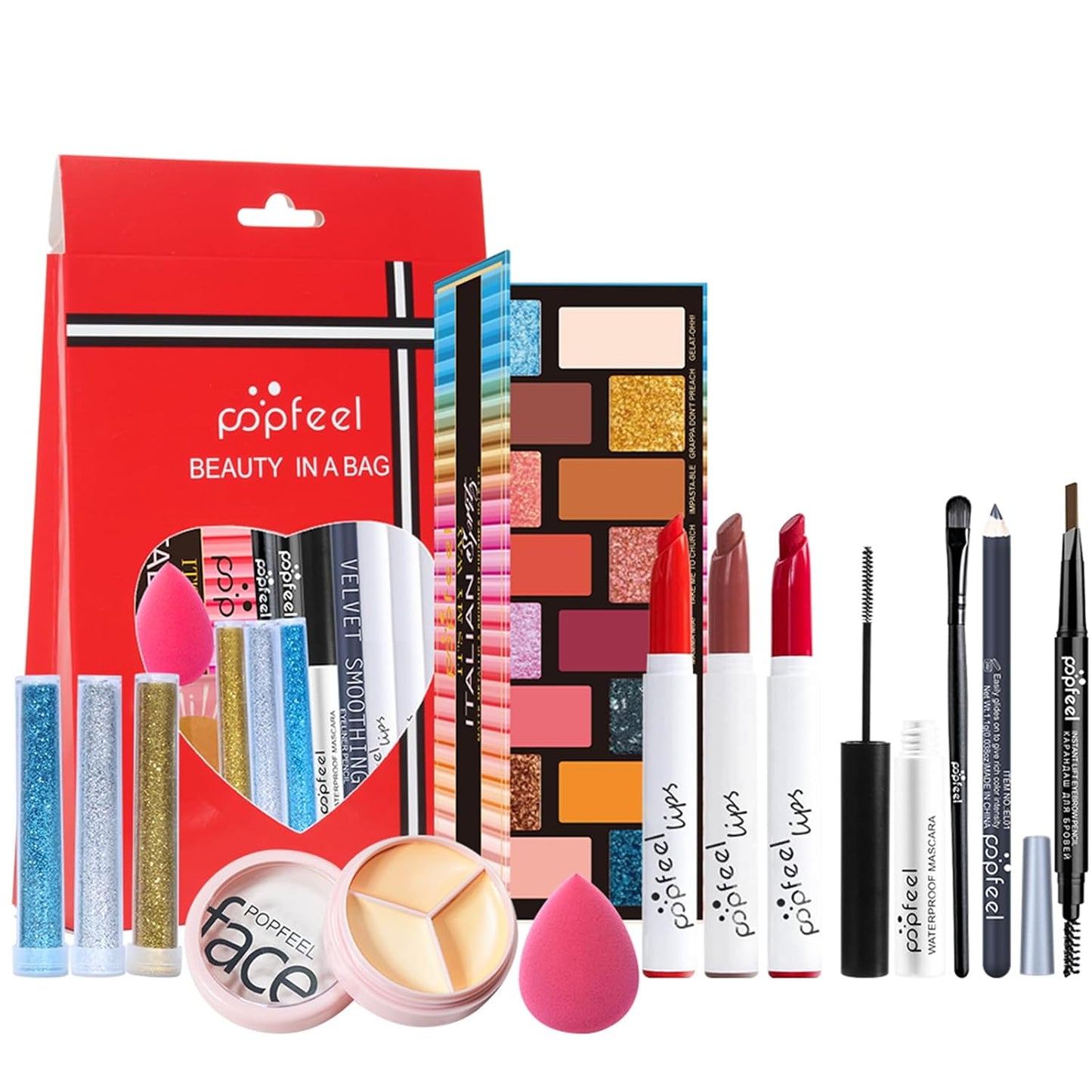Makeup Kit for Teens, Makeup Starter Kit for Teens with Gift Bag, Matte Glitter Shadow Palette, Lipstick Set, Eyebrow Pen, Black Mascara, Shimmer Powder etc, Birthday Gifts for Women Girls