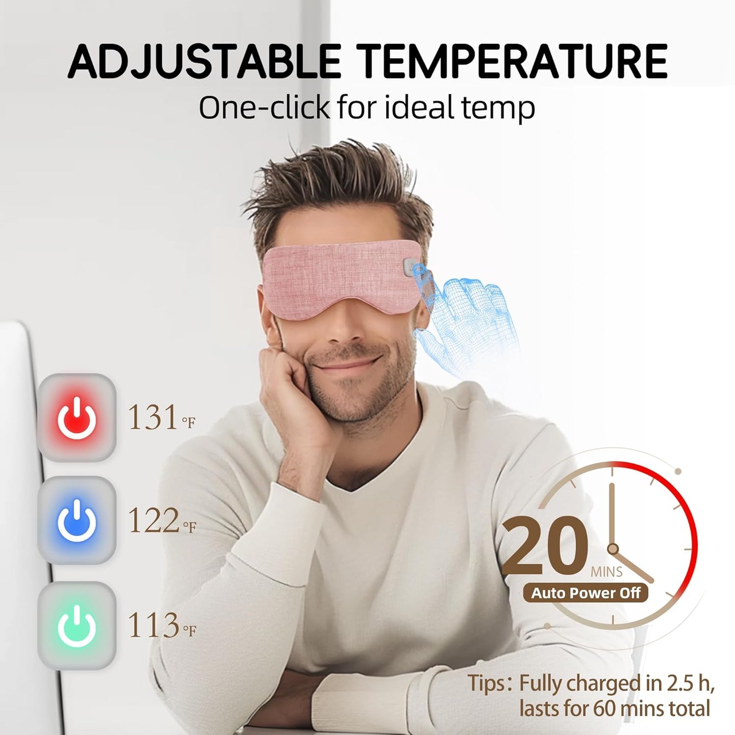 Graphene Heated Eye Mask - Cordless Warm Eye Compress for Dry Eyes with Temperature Control - Washable Eye Heating Pad for Sleep, Travel, Dark Circles, MGD, Blepharitis, Puffy Eyes