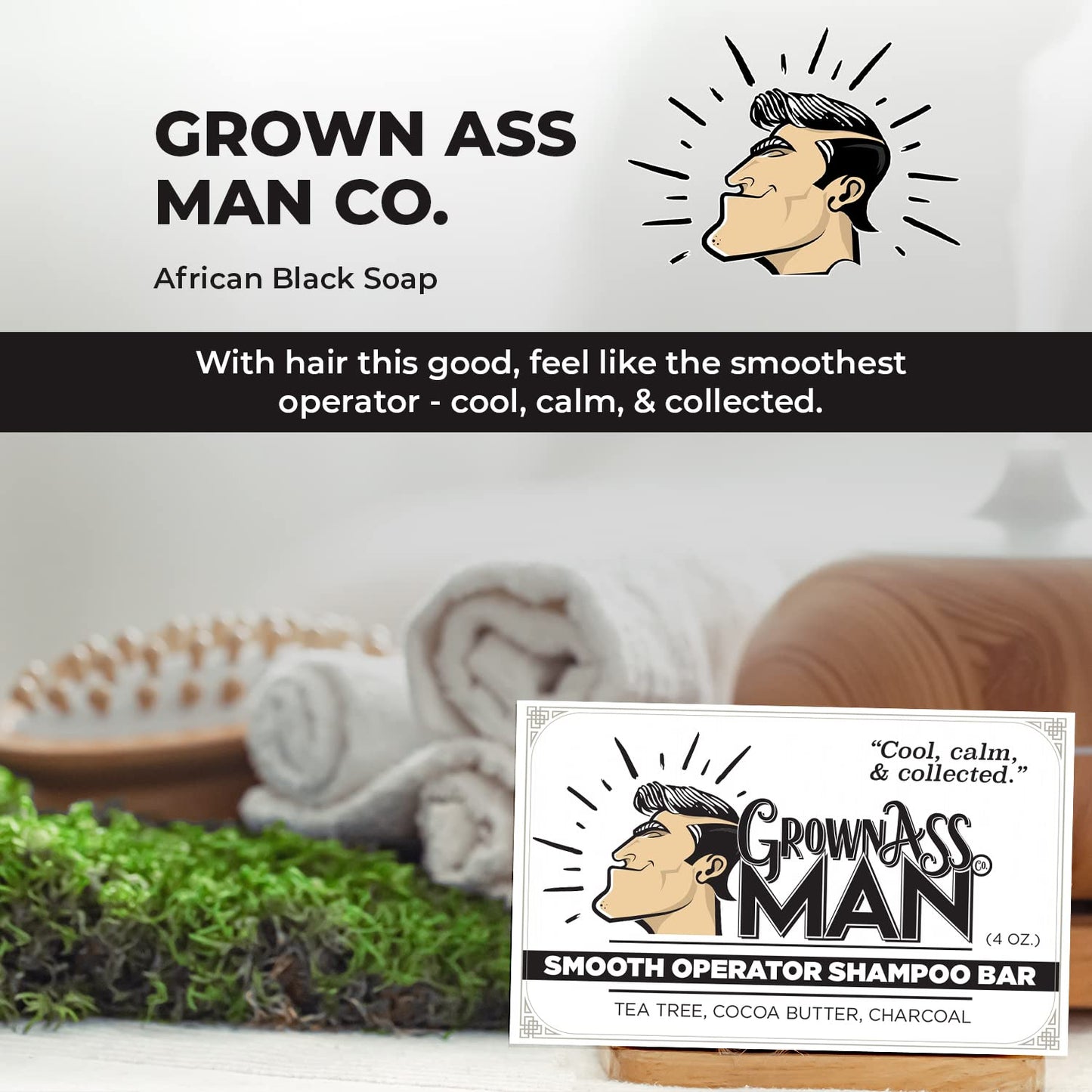 Solid Shampoo Bar Rich Lather 3 in 1: Hair, Beard & Body Wash - Plastic Free & Eco-Friendly, Natural & Organic Clean for All Hair Types, 4oz Bar (Smooth Operator, 6-Pack)
