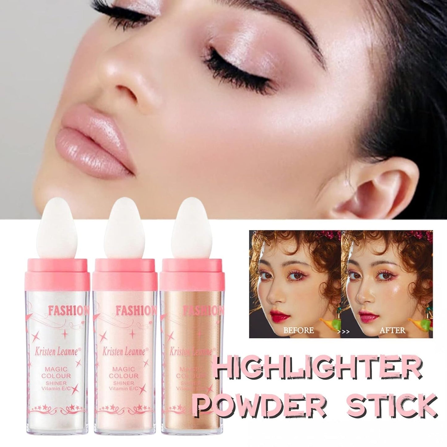 Polvo De Hadas Fairy Highlight Patting Powder Body Brightens the Natural Three-dimensional Patting Powder Blusher(01# White Moonbeam)