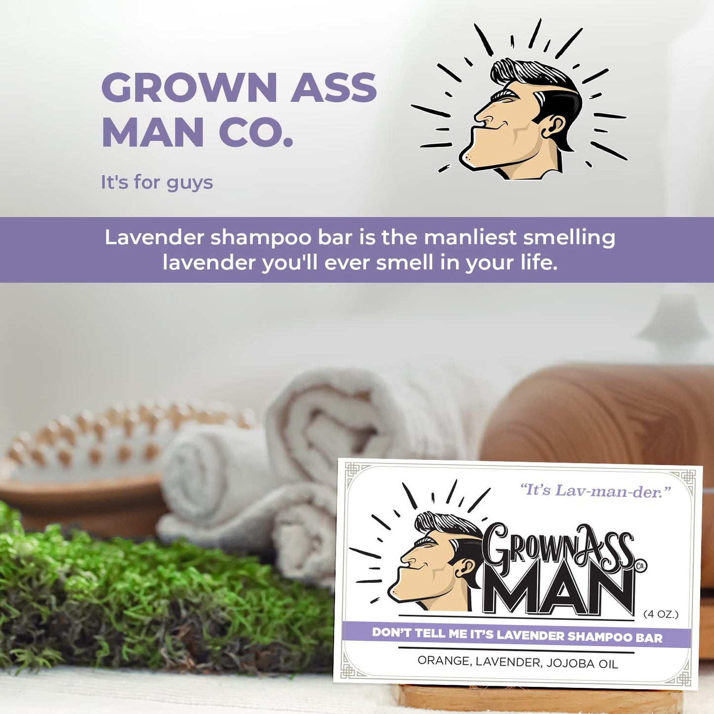 Solid Shampoo Bar Rich Lather 3 in 1: Hair, Beard & Body Wash - Plastic Free & Eco-Friendly, Natural & Organic for All Hair Types, 4oz Bar (Don't Tell Me It's Lavender, 6-Pack)