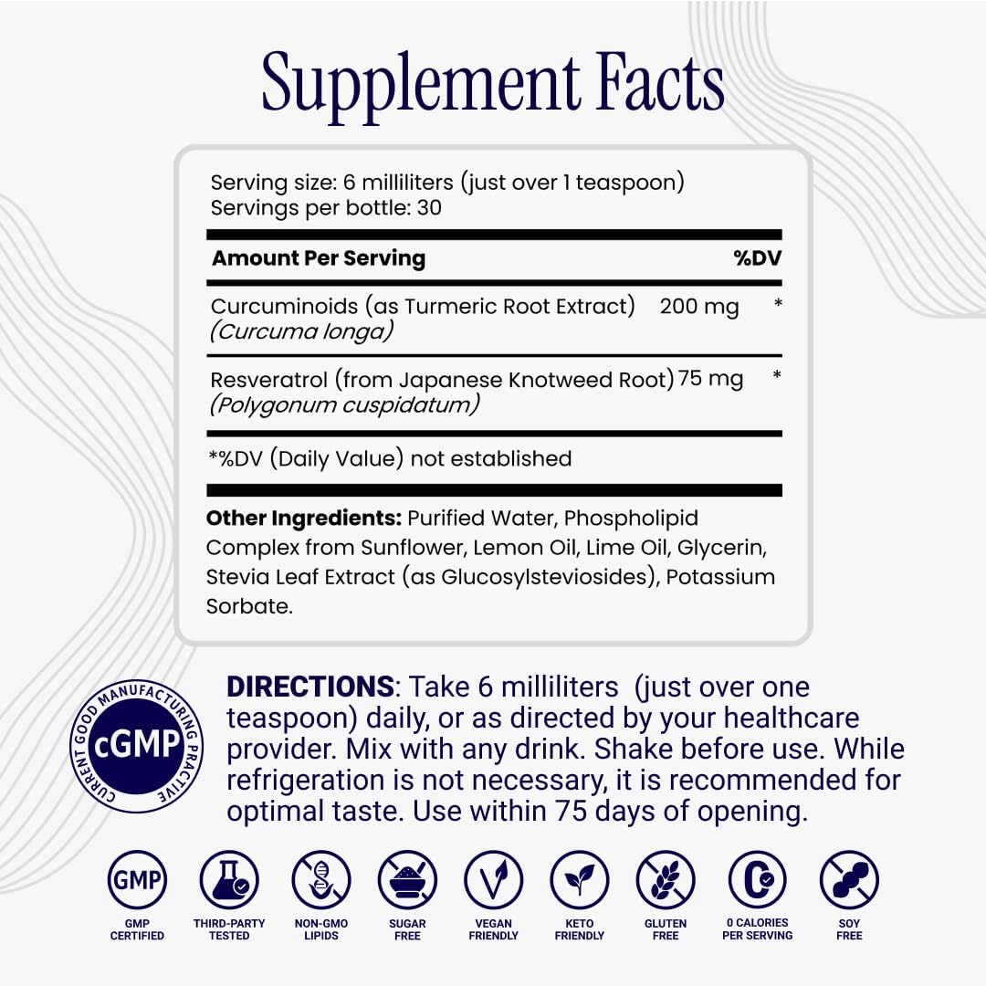 Liposomal Curcumin + Resveratrol (3 Pack) – Ultra High Absorption Liquid Curcumin Supplement – Promotes Joint Comfort, Mobility, Cellular Health and Overall Well-Being