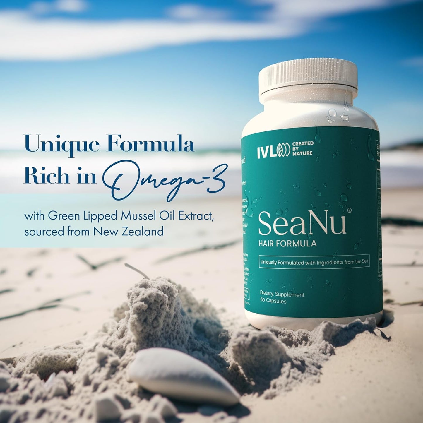 IVL - SeaNu Hair Vitamins Supplements - Hair Strength, Strand Thickness, Hair Growth - with Biotin, Vitamin B3, Zinc, Saw Palmetto Berry Extract, Green Lipped Mussel - Vitamin Hair Growth (1 Pack)