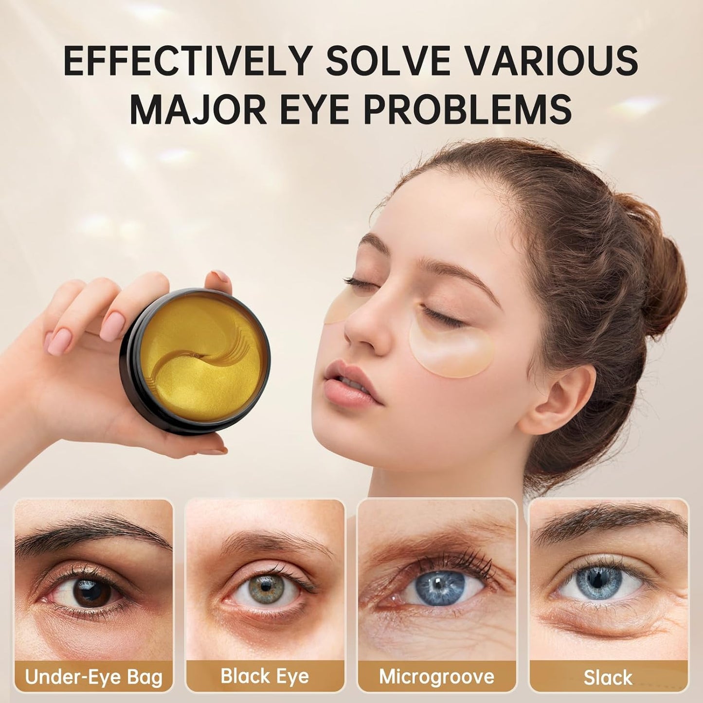 Under Eye Patches for Dark Circles, Eye Masks for Puffy Eyes Wrinkles Under Eye Bags Firmness 30 Pairs Skin Treatment Pads with Hyaluronic Acid and Collagen Gifts for Women Men (Gold)
