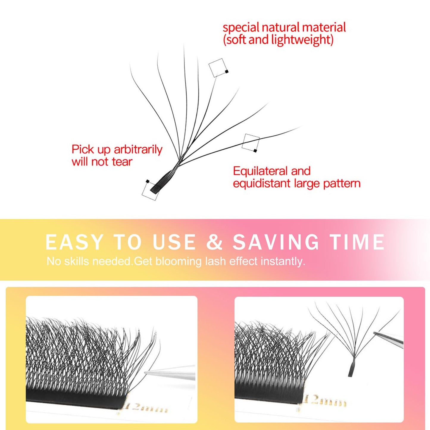 W Lash Extensions Supplies 8D Eyelash Extensions W Shape 0.07mm Thickness C Curl 11mm Premade Fans Easy Fan Lashes Volume Matte Black 12 Rows Crisscross Eye Lashes(W-8D-0.07-C,11mm)