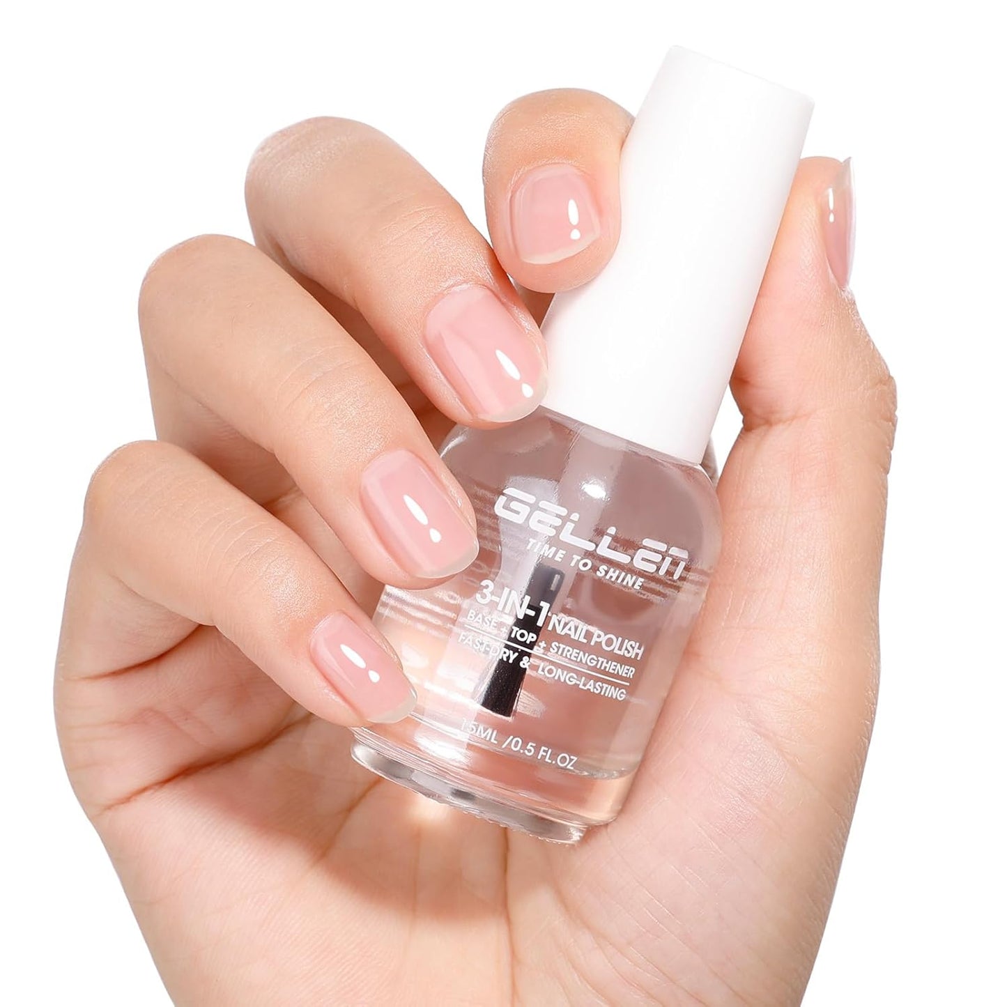 GELLEN 3-In-1 Clear Nail Polish Base Top Coat, Nail Strengthener and Growth, Hydrate Strengthen Nourish Damaged Dry Nails, Keratin & Vitamin E Formula, Air Dry, Hema Free, Non-toxic, Anti-yellowing