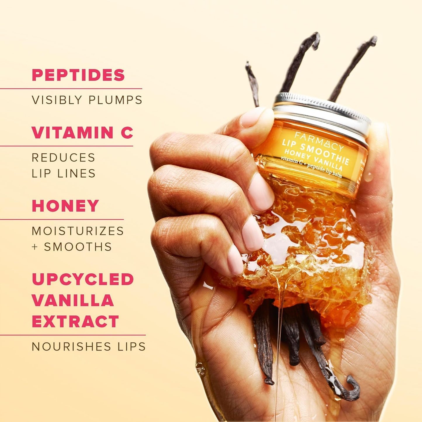 Farmacy Peptide Lip Smoothie - Hydrating Lip Balm with Vitamin C to Visibly Plump & Smooth Lines - Nourishing Treatment with a High-Gloss Finish - Honey Vanilla (10g)