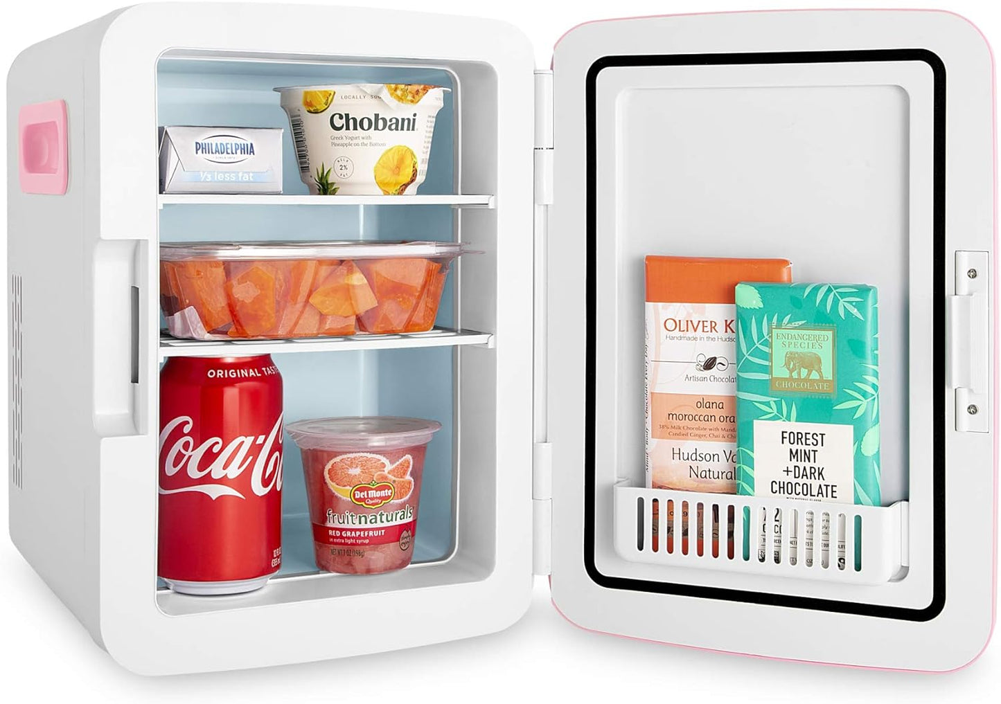 Cooluli 10L Mini Fridge for Bedroom - Car, Office Desk & College Dorm Room - 12V Portable Cooler & Warmer for Food, Drinks, Skincare, Beauty, Makeup & Cosmetics - AC/DC Small Refrigerator (Pink)