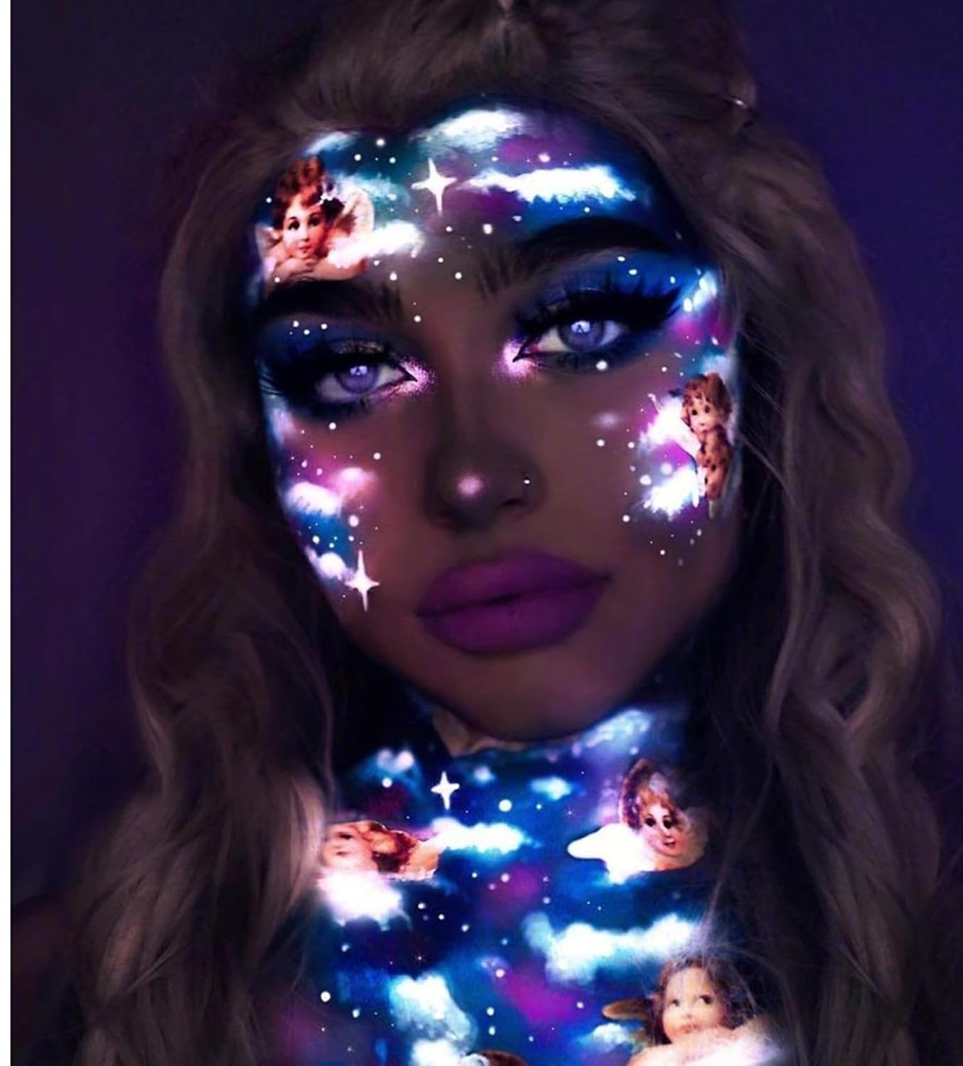 Go Ho Neon Blue Body Paint Washable(2.37oz,70ml),under UV Blacklight Neon Face Paint,Water Based Neon Fluorescent Blue Face Paint for Adults Children SFX Cosplay Costumes Festivals Halloween Makeup