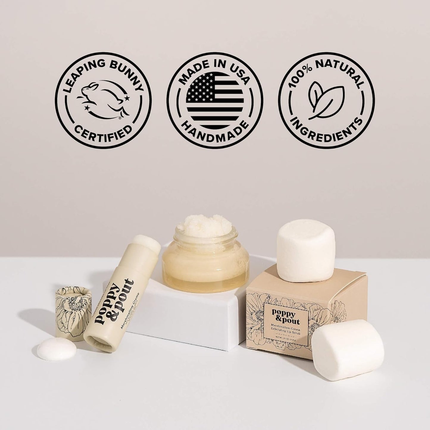 Poppy & Pout Marshmallow Creme Jumbo Lip Balm | All Natural Lip Balms & Moisturizers | Hydrates with Beeswax, Vitamin E, Organic Coconut Oil | Cruelty-Free | Lip Balm in Recyclable Cardboard Tube