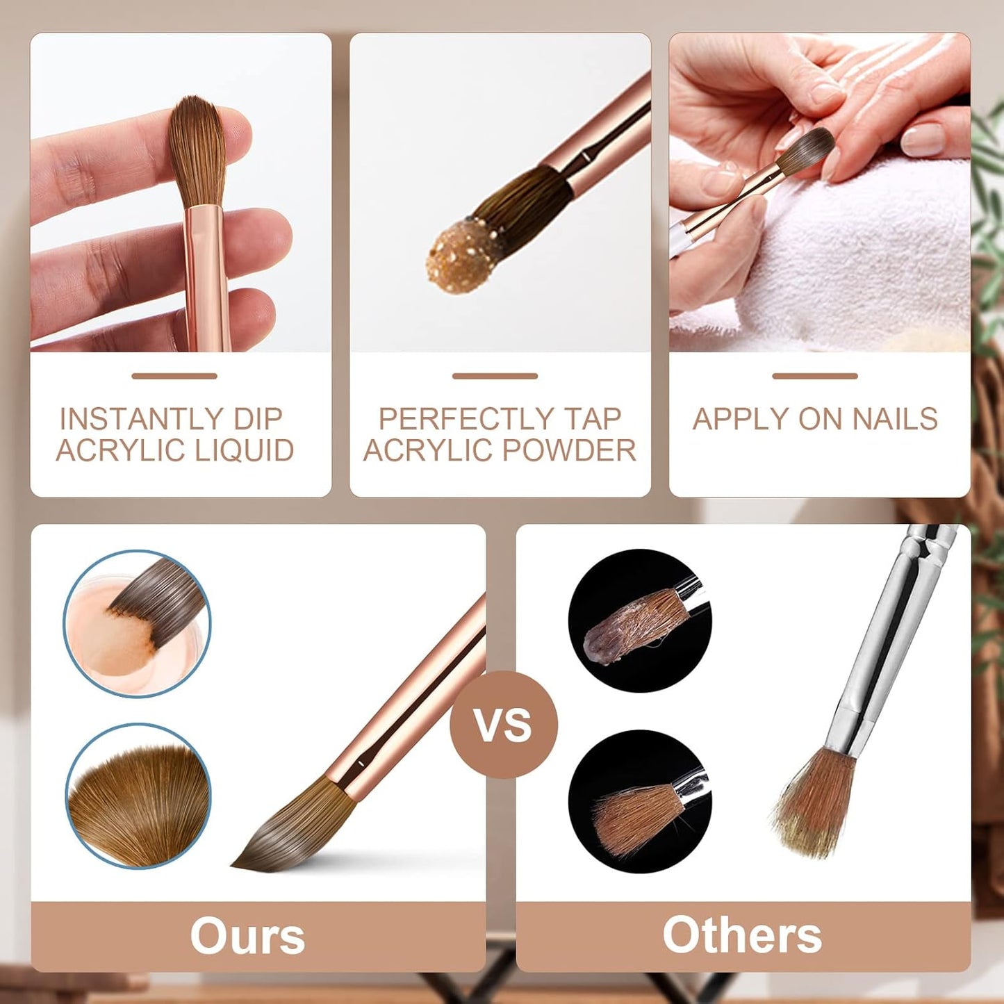 Acrylic Nail Brush Size #2,KEMEISI 100% Pure Kolinsky Nail Art Brushes Sturdy Handle Oval Shaped Acrylic Powder Nail Design Tools for Professional Manicure DIY Home Salon (Gold)