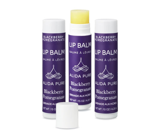 Blackberry Pomegranate Lip Balm Collection, Vegan Set, Beeswax Free, with Organic Jojoba and Avocado Oil, Vitamin E, Natural Moisturizer for Dry, Chapped Lips, 3 Tube Set
