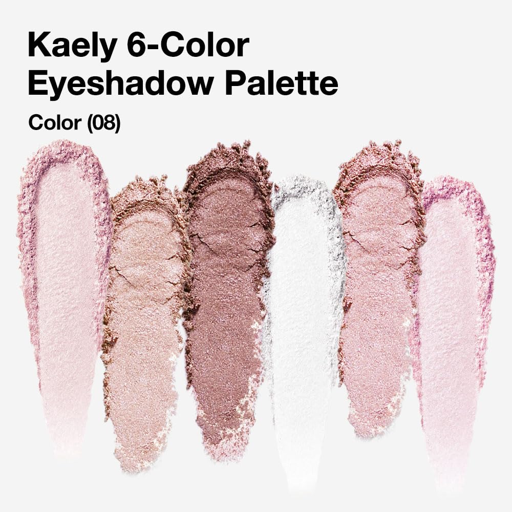 evpct 6 Colors Travel Eye Shadow Palette Makeup, Light Baby Pink Champagne Mink Mauve Pearl White Rose Shimmer Glitter Sparkly High Pigment Mini Eyeshadow Palette for Older Women, Built in Mirror