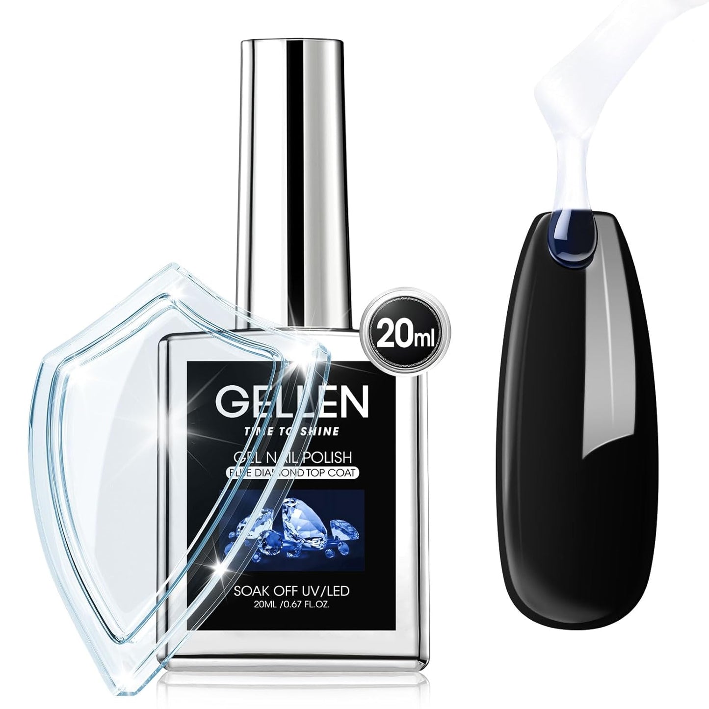 GELLEN 20ml Gel Top Coat, High Gloss Shiny Top Coat Nail Polish, Long Lasting Soak Off UV Light Needed Clear Nail Gel, Home Salon Manicure Gift for DIY Nail Art