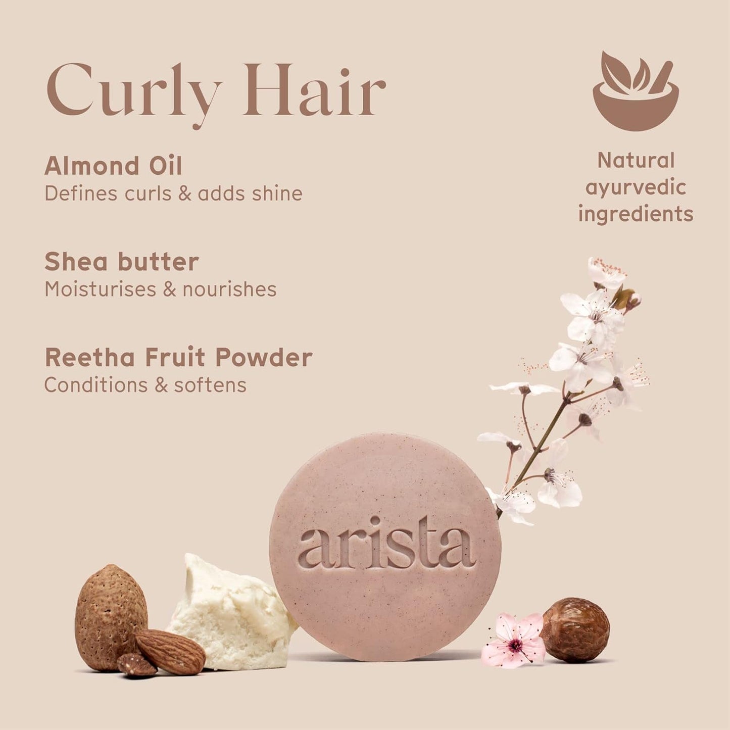 Shampoo Bar with Curly Hair Sweet Almond Oil, Reetha Fruit Powder & Shea Butter, Moisturizing for Curly Hair, Travel size