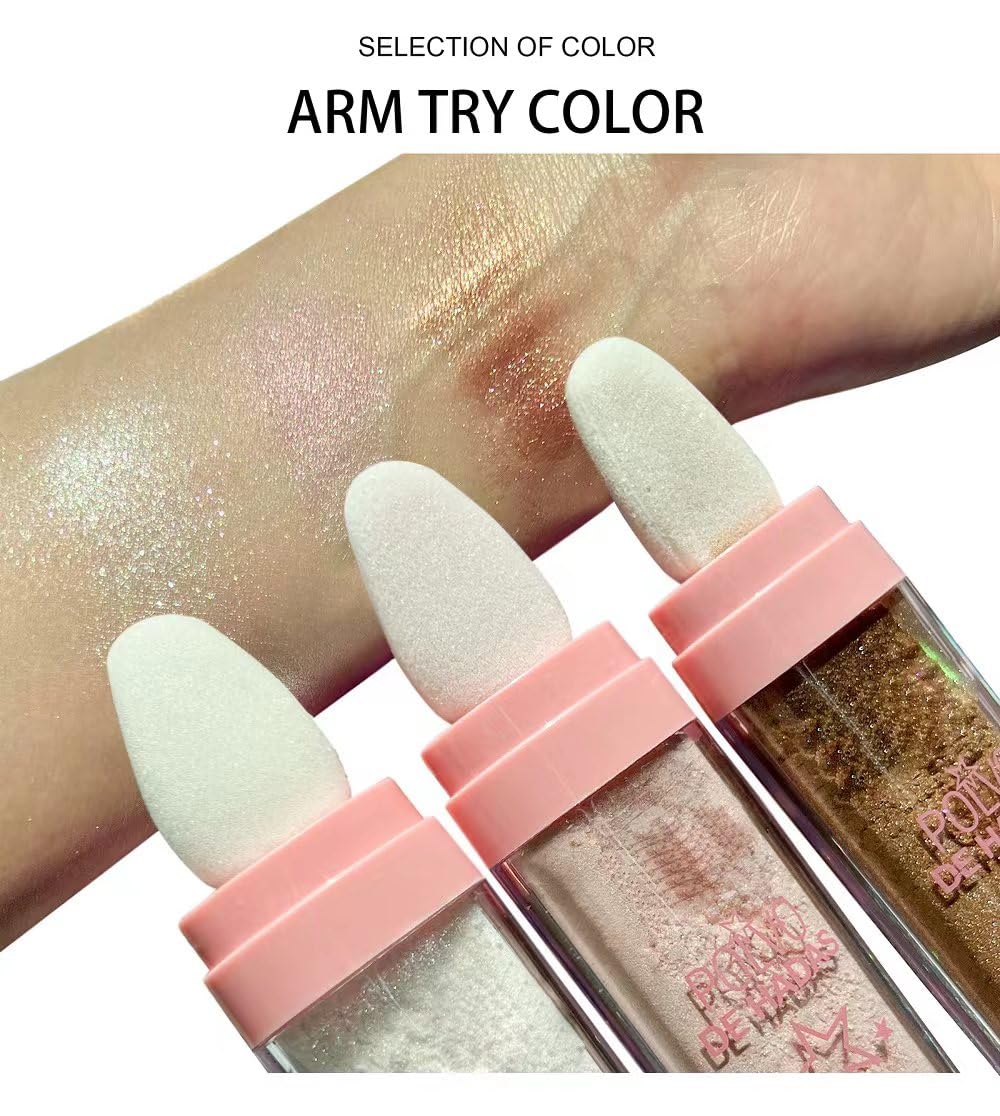 Glitter Powder Highlighter Makeup, Body Brightens the Natural Three-Dimensional Face Blusher Fairy Highlight Patting Powder. (05# Gold Color)