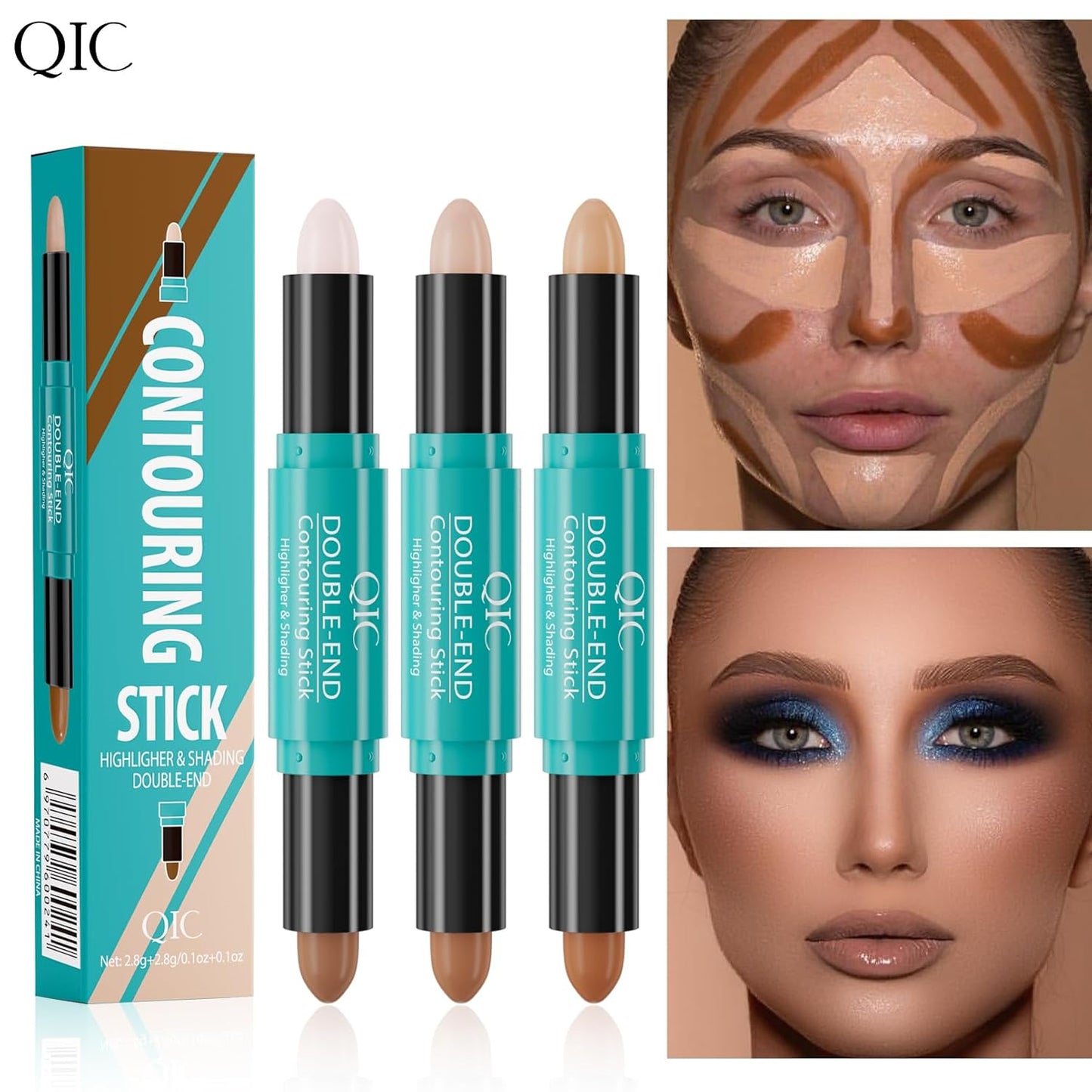 2-in-1 Contour & Highlighter Stick - Dual-Ended, Waterproof, Long-Lasting, for All Skin Tones (02# Lotus root Pink + Coffee)