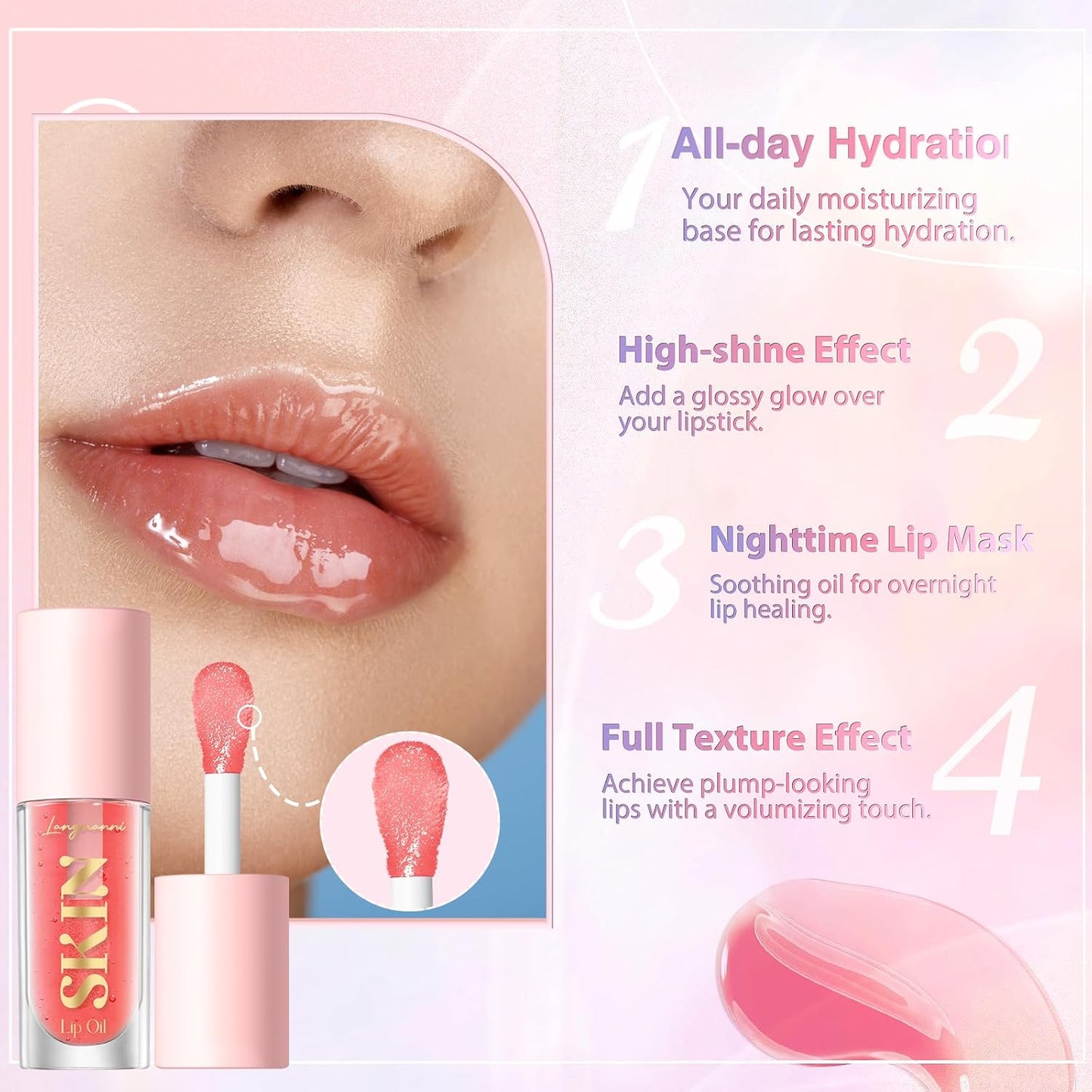 LANGMANNI Moisturizing Lip Oil,No-Sticky Lip Gloss Lip Balm Lip Care,Fruit Flavoured Lip Oil For Dry Lip's Moisturizing Hydrating And Nourishing ((Raspberry+Coco))