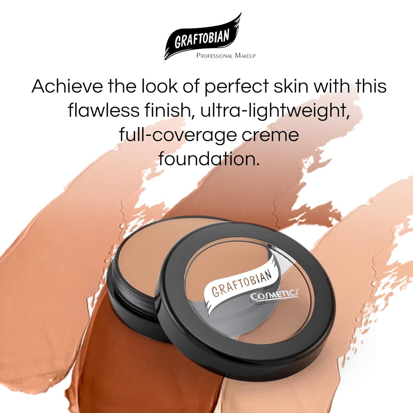 Graftobian HD Glamour Crème Foundation 1/2oz, Weightless Full Coverage Makeup, 65 Inclusive Shades, For All Skin Types, Natural or Full-Glam Looks, For Professionals and Beginners, Show Stopper