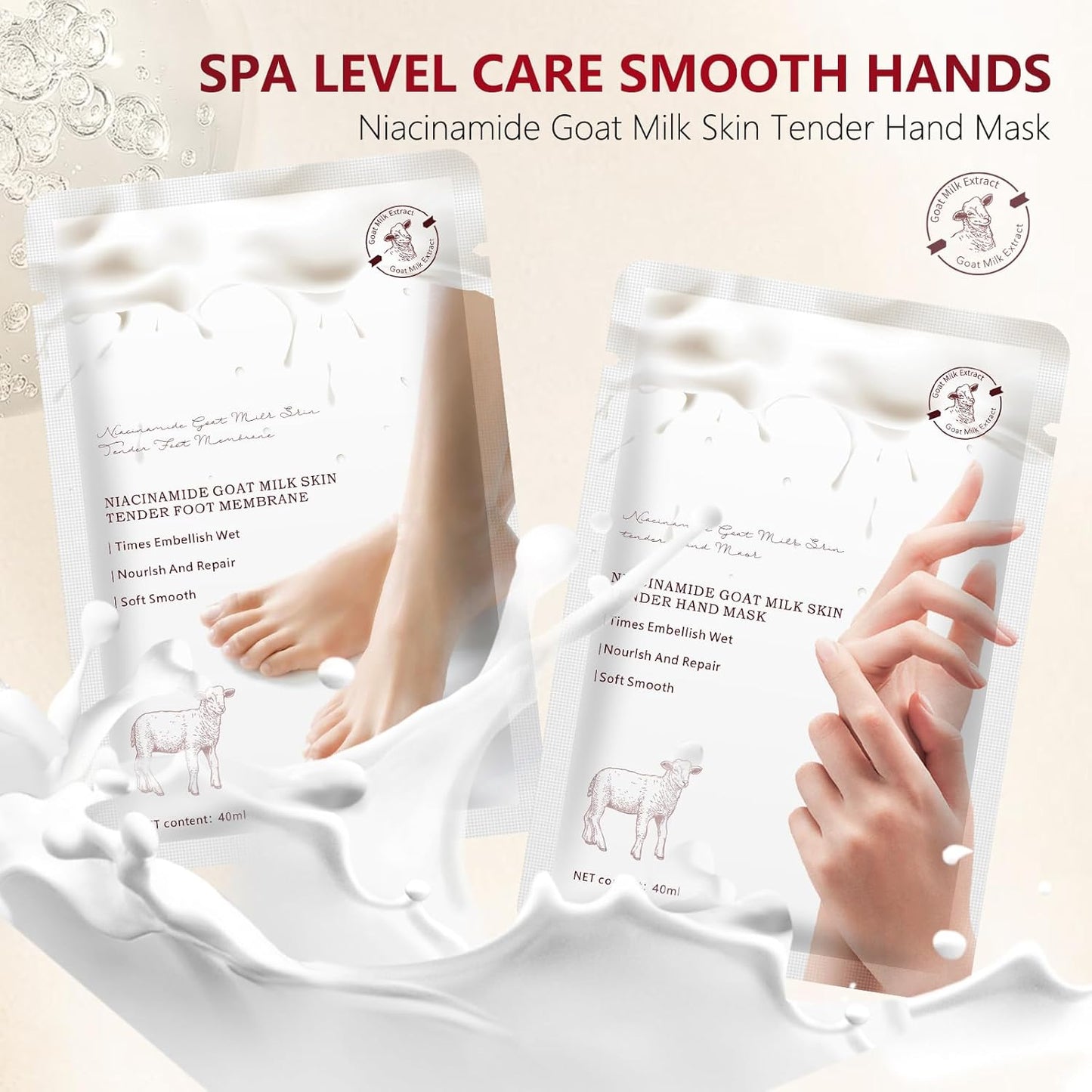 Hydrating Hand Foot Masks Set for Women Men,5 Pack Glove Mask for Dry Hand & 5 Pack Socks Mask for Dry Cracked Feet（Milk）