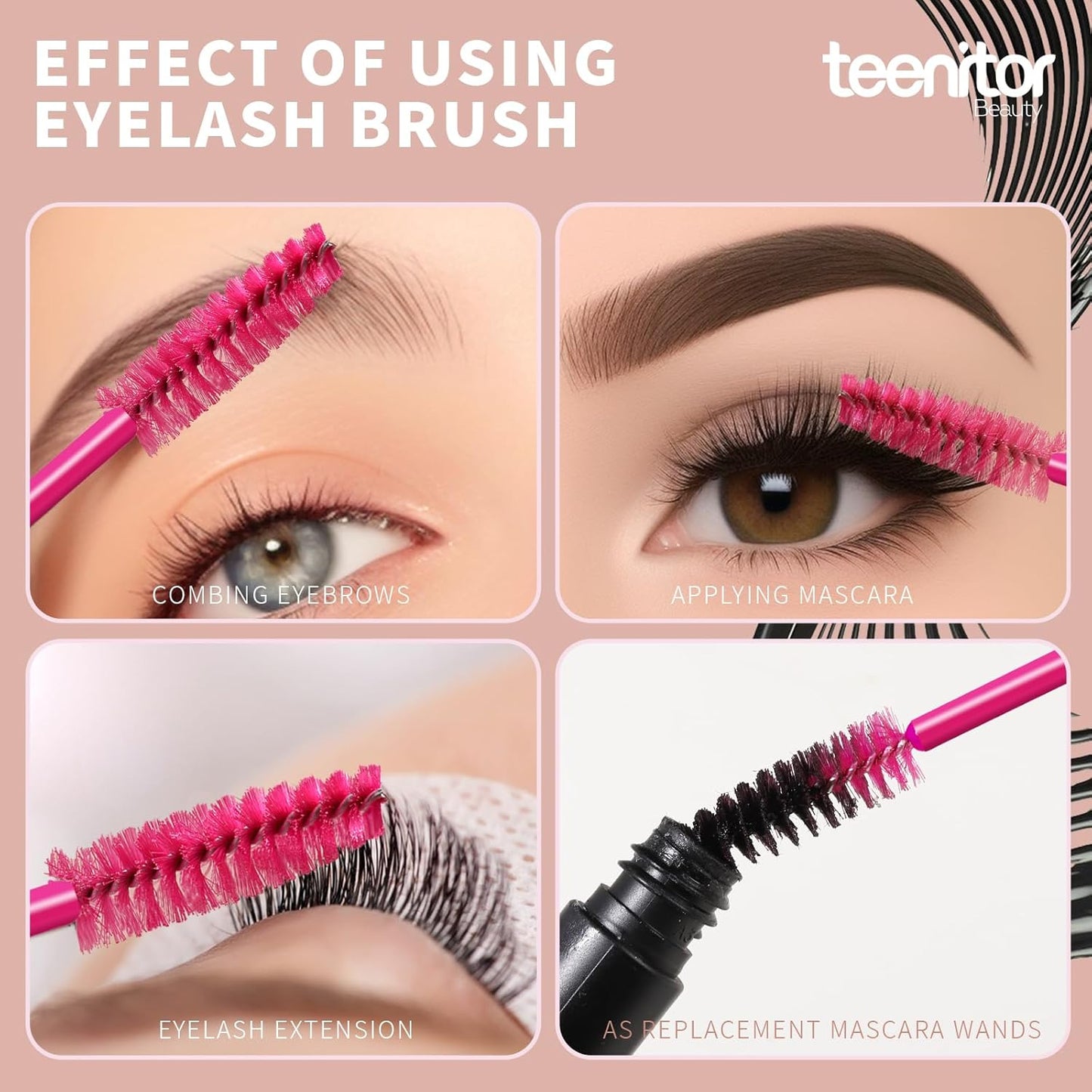 Teenitor 200 Pcs Mascara Wands & Lip Applicators - Disposable Makeup Applicators in Hot Red