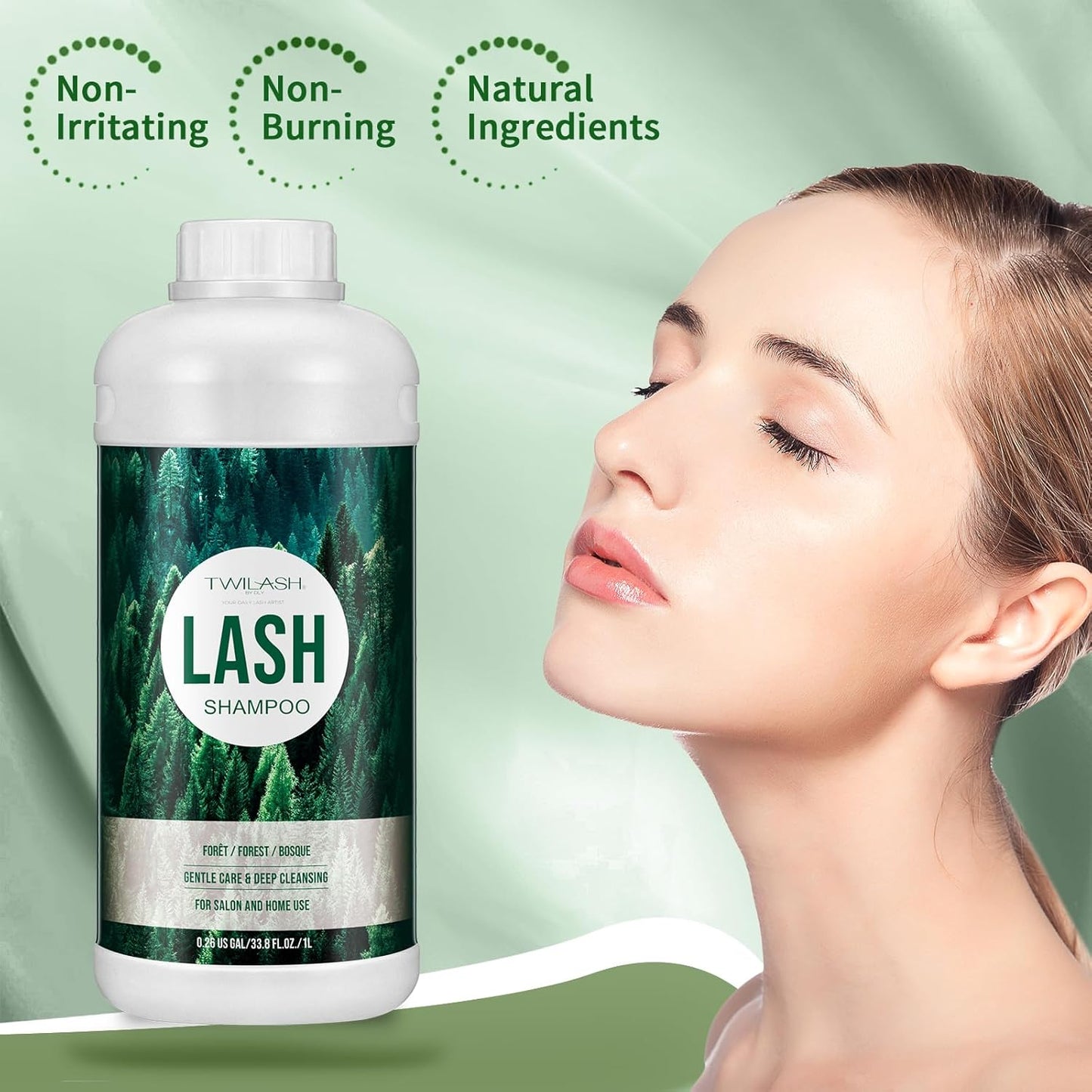 Lash Shampoo, Eyelash Cleanser for Extensions, 33.6 Fl Oz, Safe Makeup Remover, Non-irritating or Burning Formula, Eyelid Foaming Cleanser for Professional Salon and Home Use