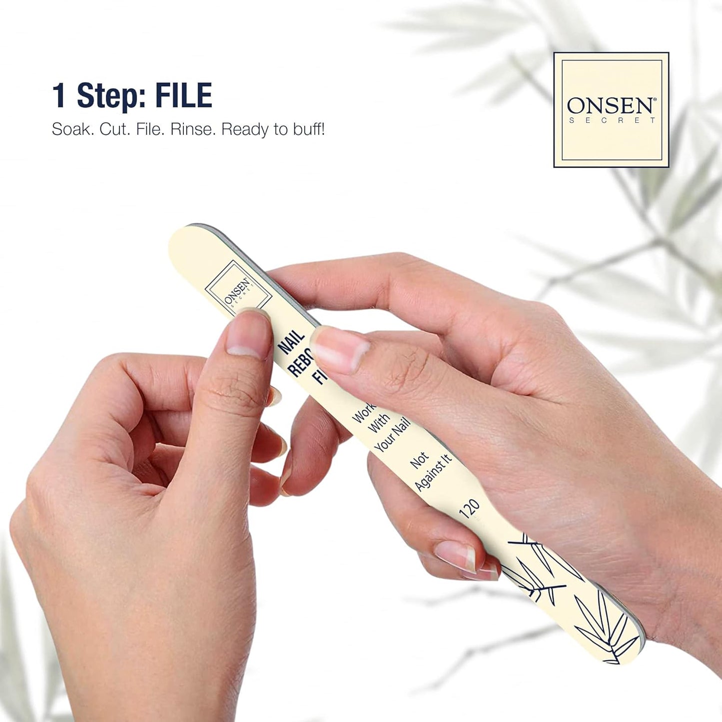 Onsen Secret Nail Care Kit - Japanese Nail Buffer and Shine Kit - Spa-Quality Manicure - Organic Ingredients - Long-Lasting Shine - Easy & Safe - w/Cuticle Care Oil - 1pk