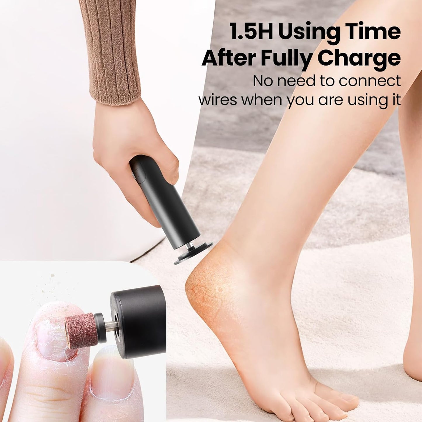 Electric Foot Callus Remover, 2 in 1 | 6 Speed Adjustable Foot File Nail Grinder with Sandpaper Disks, Professional Sander Pedicure Tool for Feet Dead Skin, Self Care Gifts for Women Mom Lover Friends