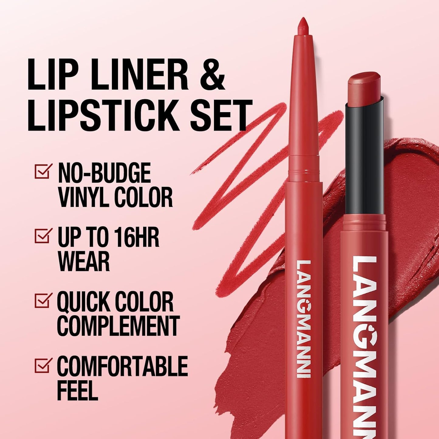 Jolilab 6Pcs Lip Set: 3 Colors Lip Liner+3 Colors Lipstick, Matte/Creamy,Smooth Creamy Texture,Long-Lasting,Bold/Nude Shades for Daily/Party, Vegan, Gift for Makeup Lovers.(#01+06+09)