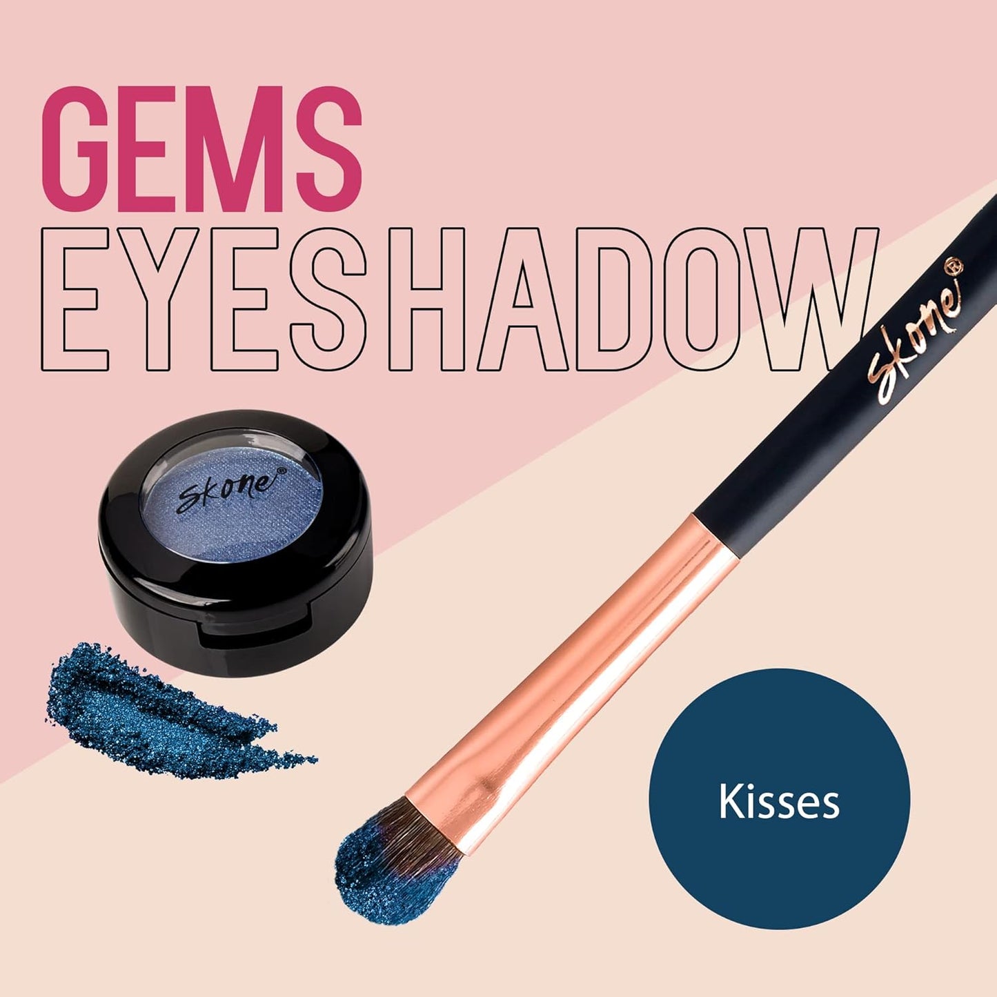Skone Cosmetics Gems Eye Shadow, Highly Pigmented, Longwear Eye Makeup, Single Eyeshadow with Pro Shimmery Finish - Ultra-Blendable, Slightly Shimmer Shades - Blue Eyeshadow - Kisses