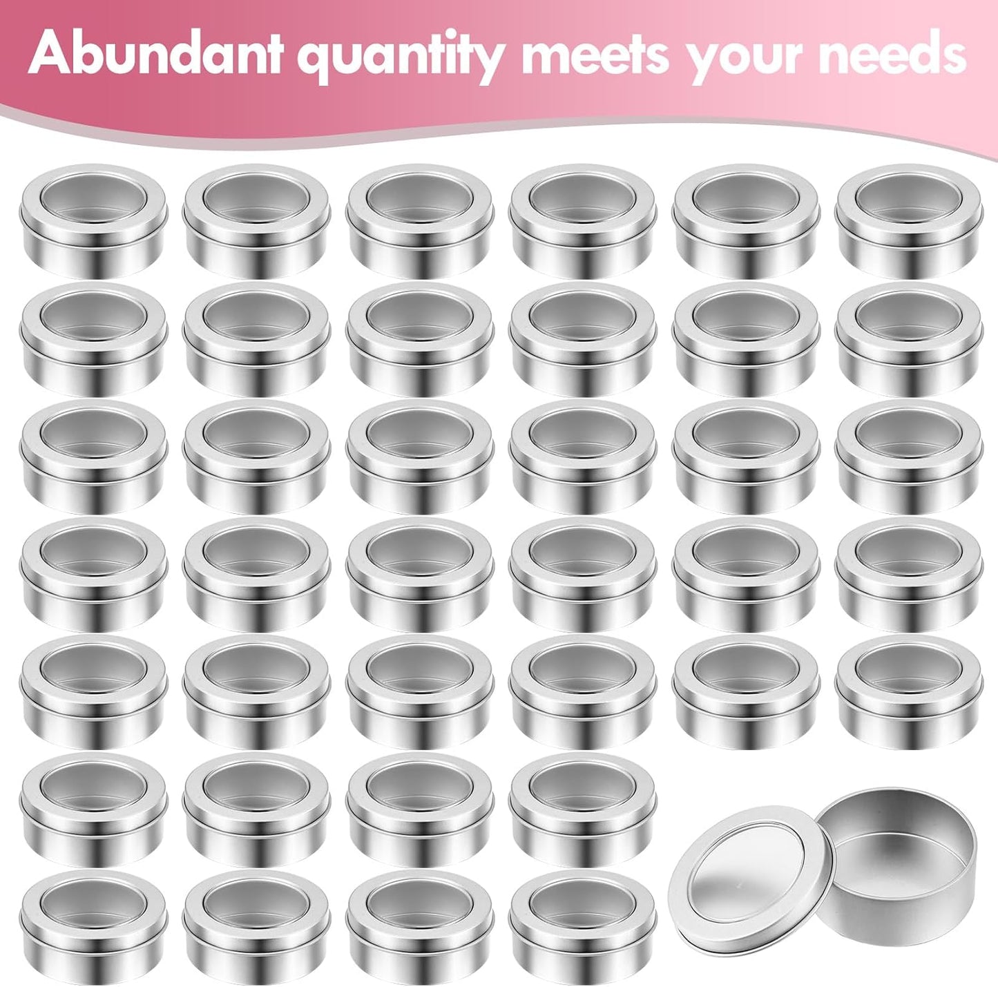 TecUnite 200 Pack 2 Ounce Metal Tin Cans Round Empty Container Salve Tins with Clear Lid for Kitchen, Office, Candles, Candies