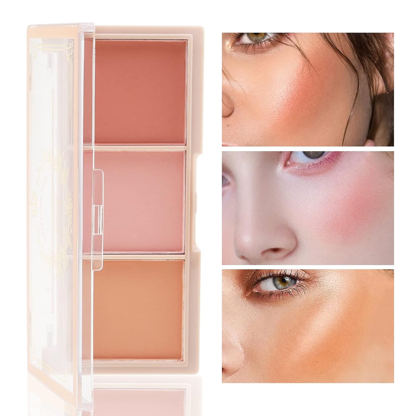 Boobeen 3 Color Blush Palette, Matte Pink Blusher, Blush Powder for Cheeks Makeup, Long Lasting Face Beauty Blush, Light and Smooth