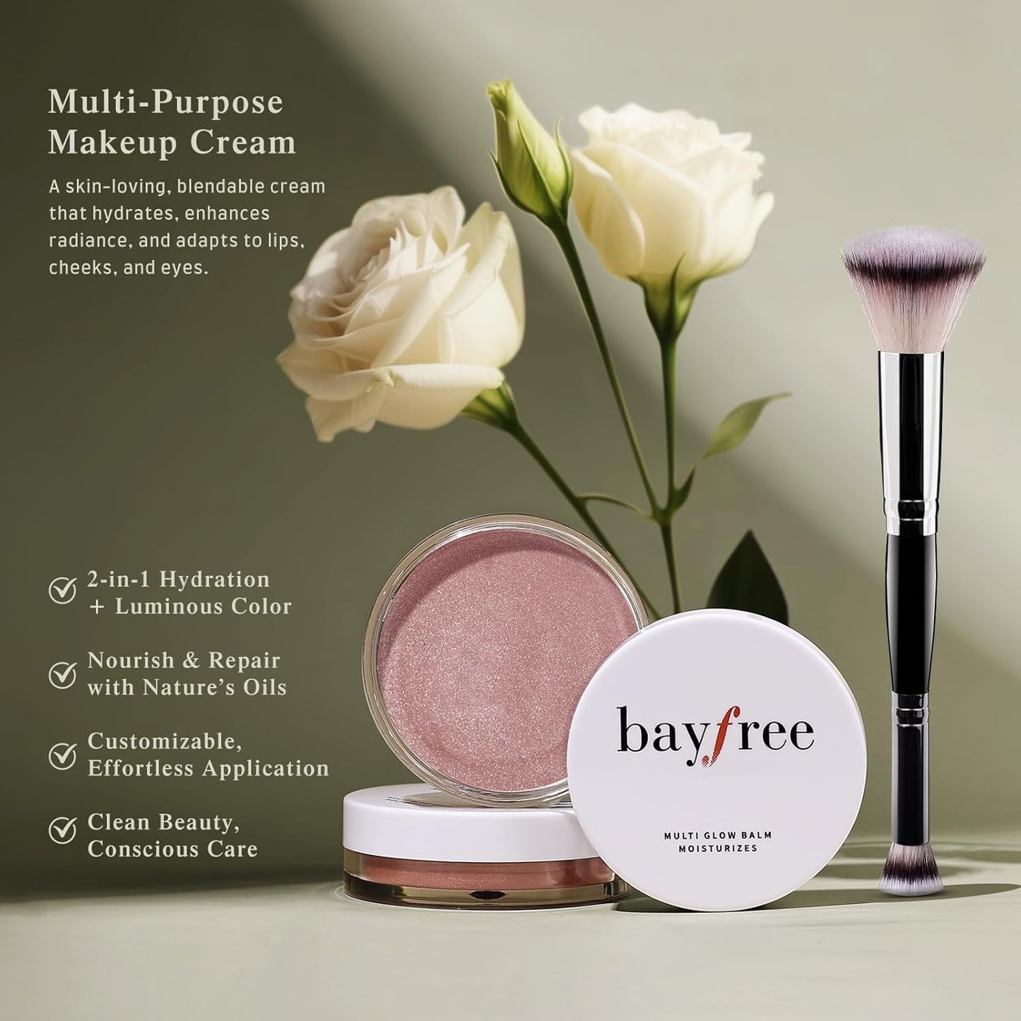 Multi Glow Balm Set, Cream Blush with Double-ended Brush, Radiant Finish, Hydrating, Creamy, Radiant Finish, Lightweight & Blendable Color, Face Balm