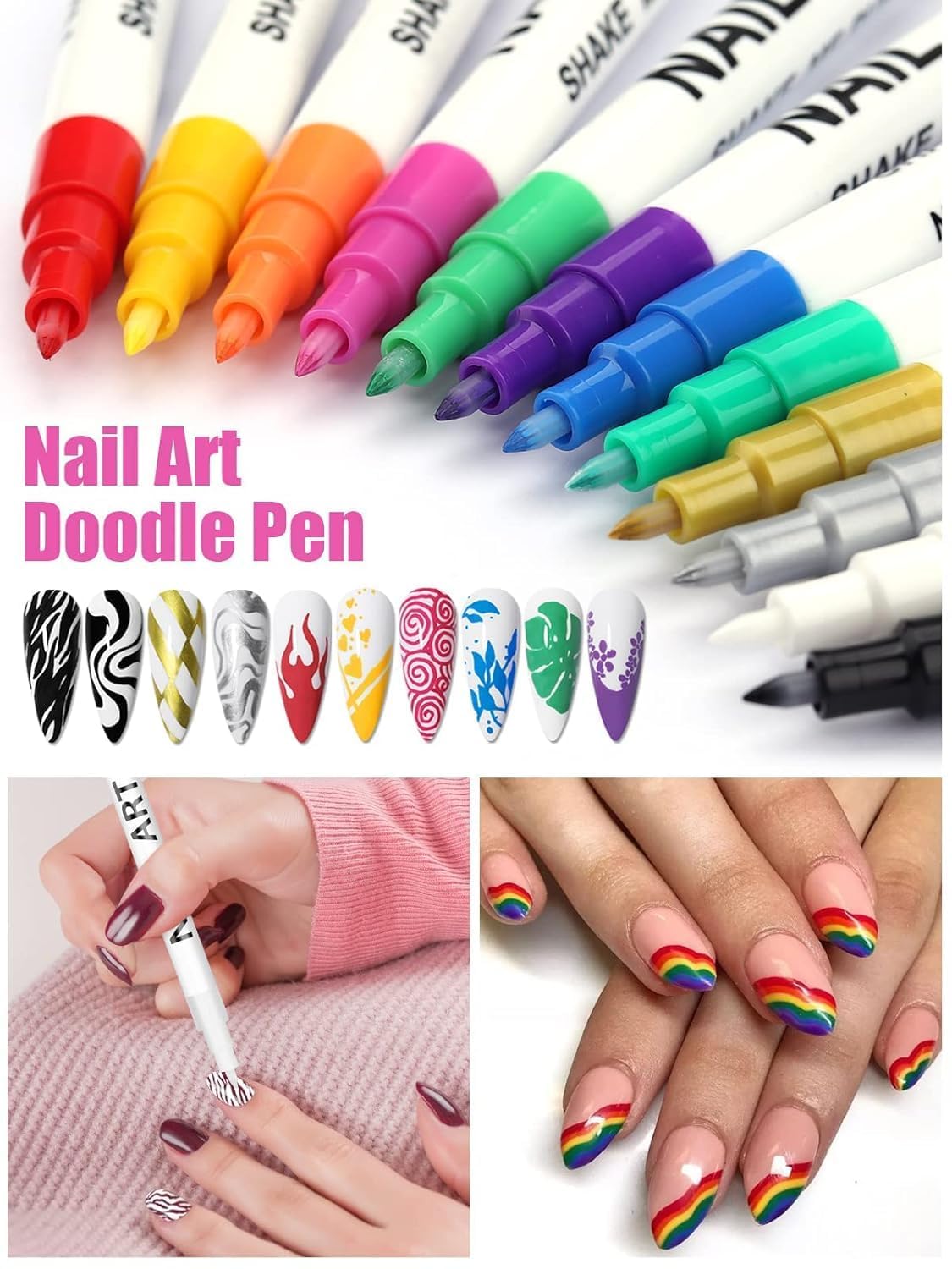 EBANKU 12 Colors Nail Art Pens Set, 3D Nail Polish Pens Acrylic Paint Pens Nail Markers for Nail Art Drawing Painting Manicure Tools Nail Design Kit Home Nail Salon DIY, 0.7MM