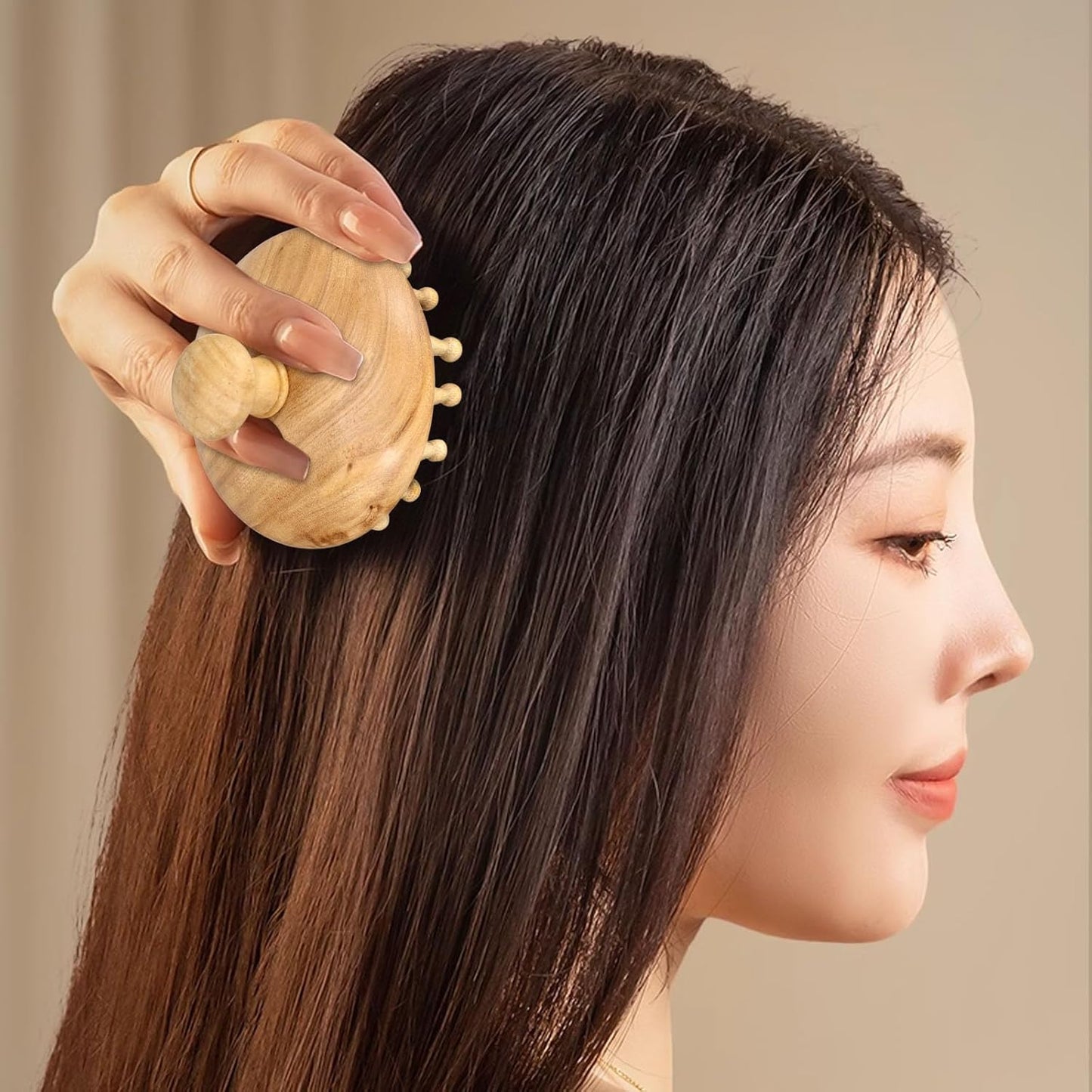 NOLITOY Wooden Scalp Massager, Head Acupoint Massage Anti-Static Round Wide Tooth Brush Guasha Tool Shampoo Scrubber Brush for Dandruff Removal