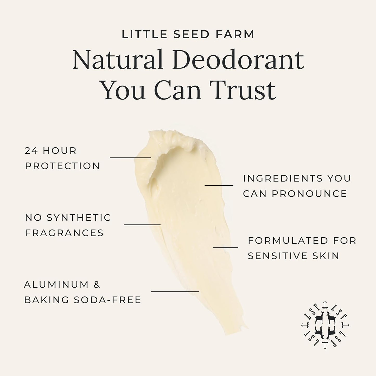 Little Seed Farm All Natural Deodorant Cream, Aluminum Free Deodorant for Women or Men, 2.4 Ounce - Grapefruit Lemon