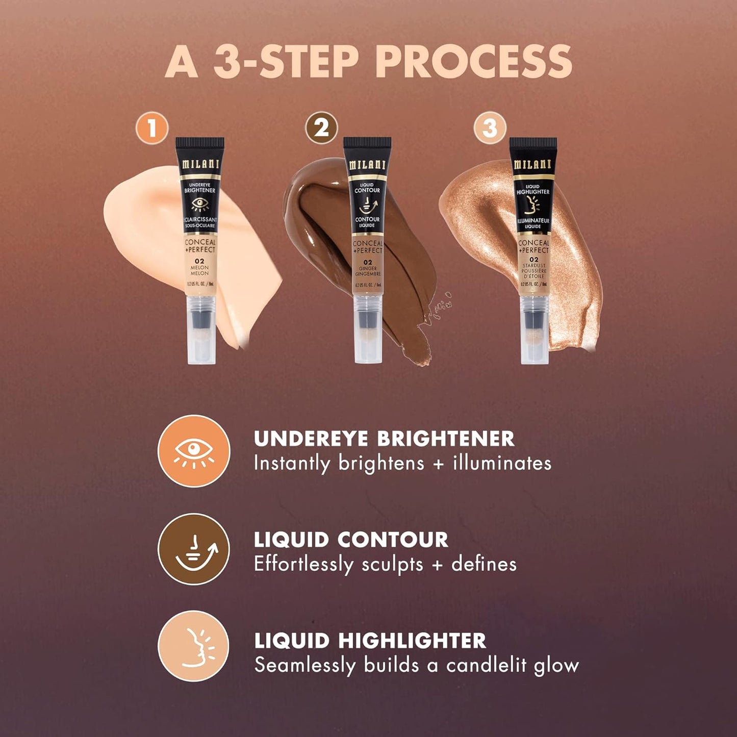Milani Conceal + Perfect Liquid Highlighter for Added Glow, Face Lift Collection- Stardust
