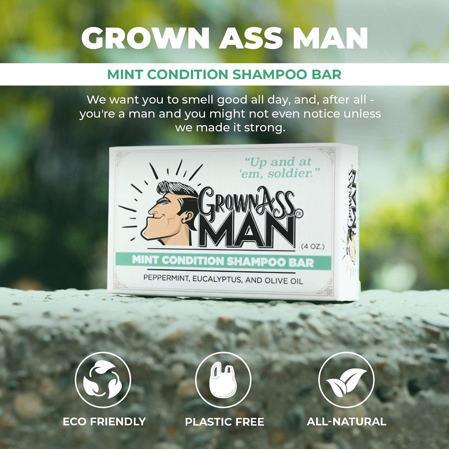 Solid Shampoo Bar Rich Lather 3 in 1: Hair, Beard & Body Wash - Plastic Free & Eco-Friendly, Natural & Organic Clean for All Hair Types, 4oz Bar (Mint Condition, 6-Pack)