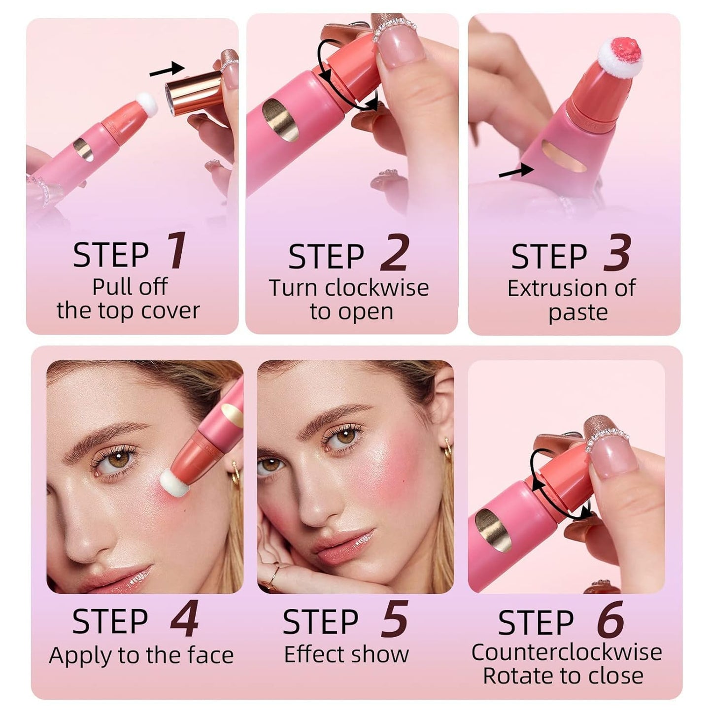 Blush Beauty Wand Cream Blush Stick for Cheeks and Lips,Blush Creams Blush Highlighter,Easily Blendable,Stick Blush Smudge Proof
