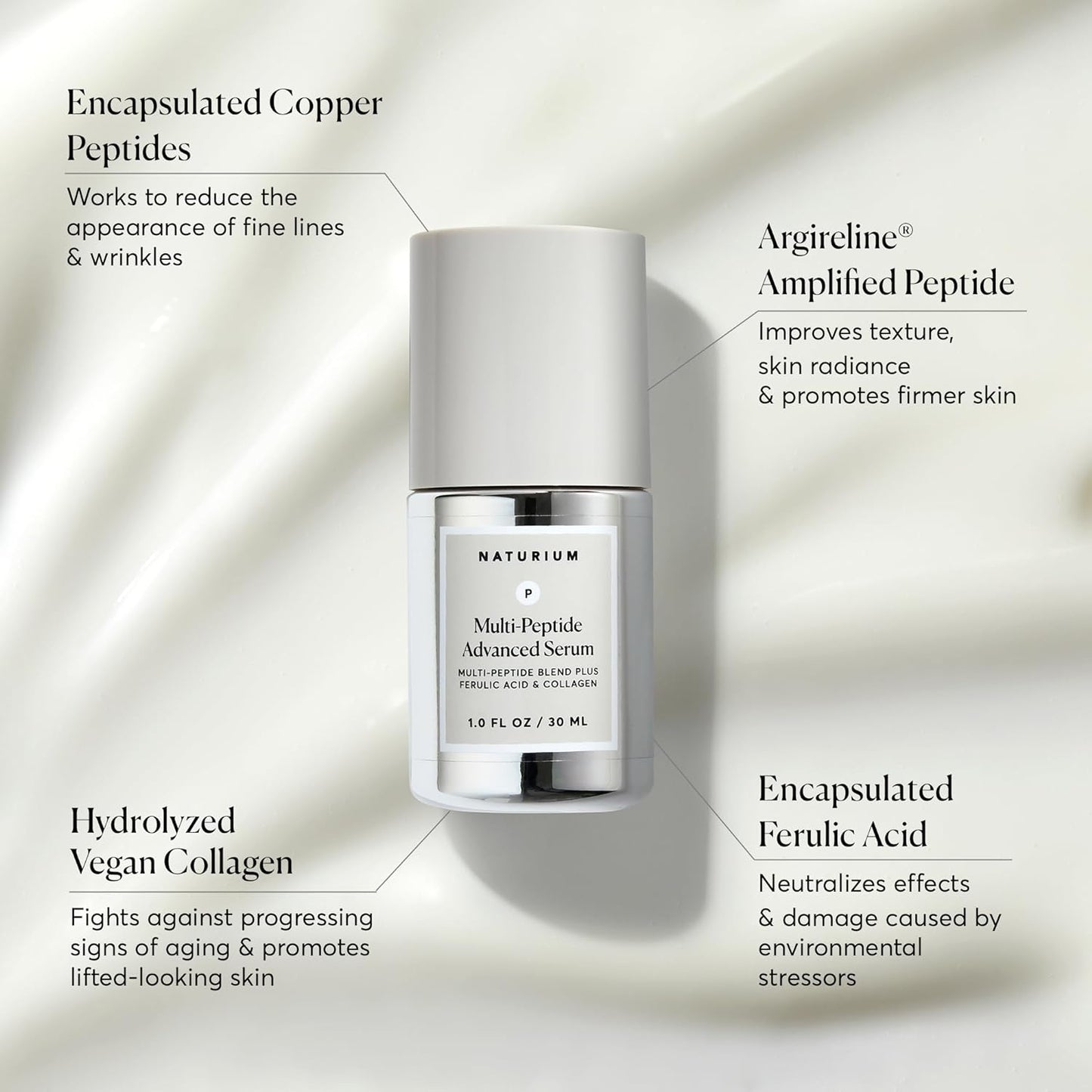Naturium Multi-Peptide Advanced Serum, Firming & Smoothing Face Serum for Fine Lines & Wrinkles with Advanced Multi-Peptide Blend, 1 oz