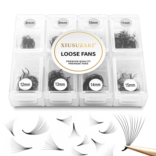 Premade Fans Eyelash Extensions - 600 Fans 9D Volume - 0.07 Thickness - C Curl - Mix 8-15mm