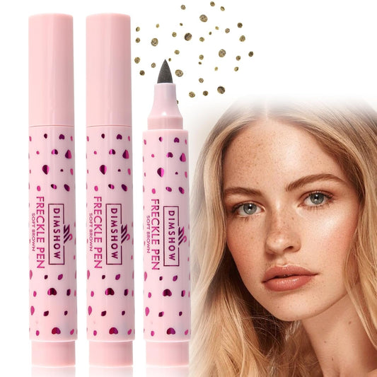 Erinde 2PCS Freckle Pen, Natural Lifelike Freckle Makeup Pen Magic Freckle Color, Waterproof Longlasting Soft Dot Sopt Pen for Natural Effortless Sunkissed Makeup, Light Brown