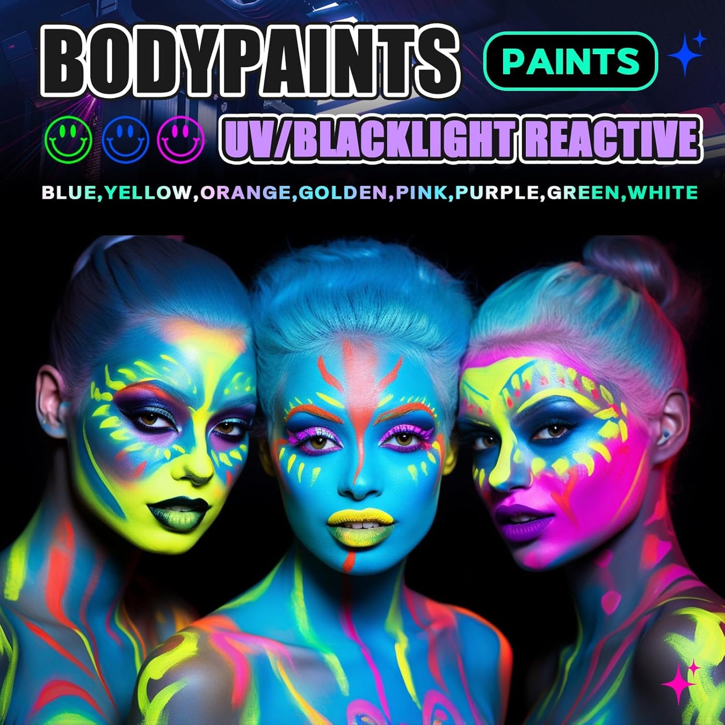 Go Ho Neon Purple Body Paint Washable(2.37oz,70ml),under UV Blacklight Neon Face Paint,Water Based Neon Fluorescent Purple Face Paint for Adults Children SFX Cosplay Costumes Halloween Makeup