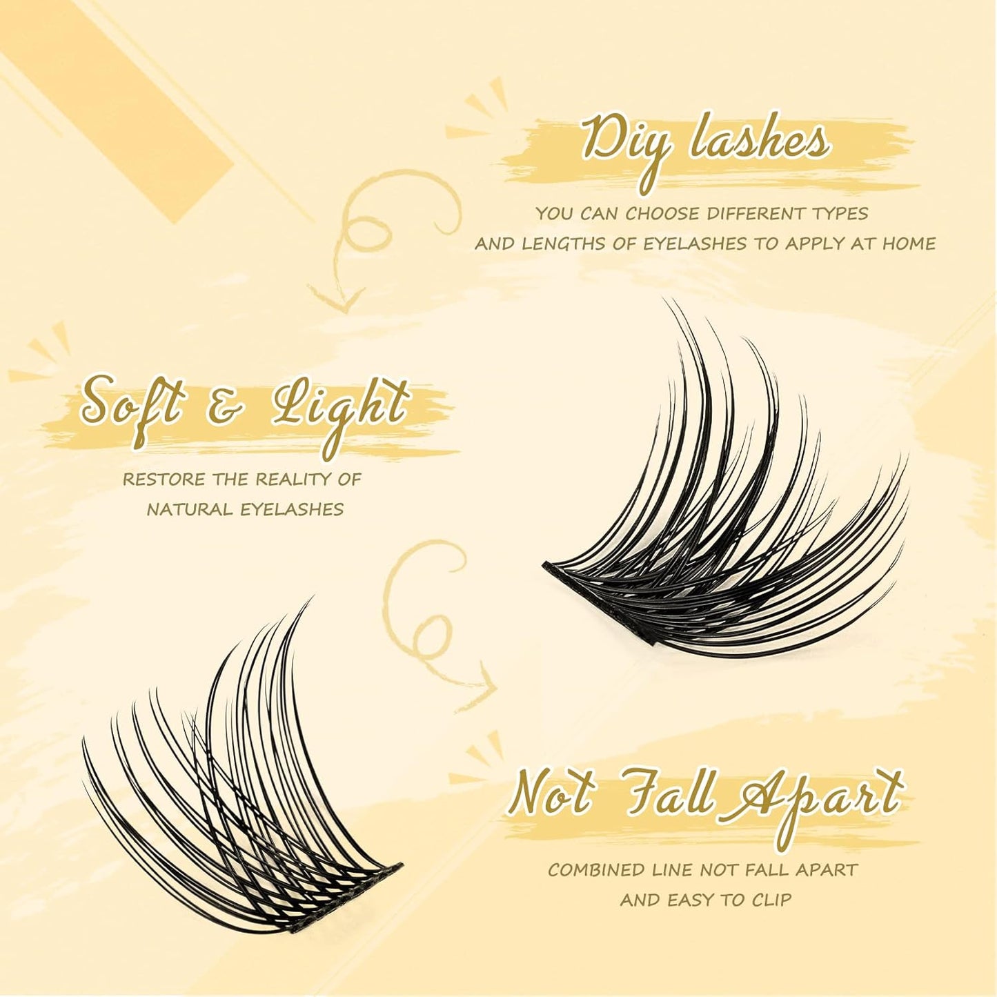 QUEWEL DIY Eyelash Extensions Kit, 144 Pcs Lash Clusters, Cluster Eyelashes Applicator Tool, Super Hold Cluster Lashes Bond and Seal, Clusters Lash Glue Remover Easy to Use at Home(QU-H-DH-02)