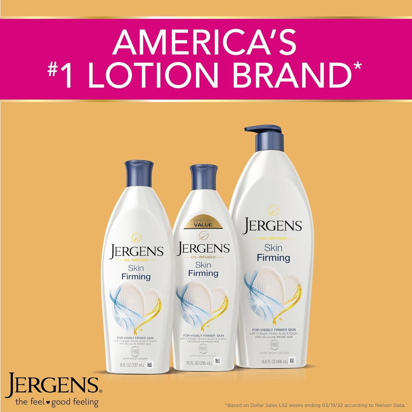 Jergens Skin Firming Body Lotion for Dry to Extra Dry Skin, Skin Tightening Cream with Collagen and Elastin, Dermatologist Tested, Hydralucence Blend Formula, 16.8 Oz, Pack of 3