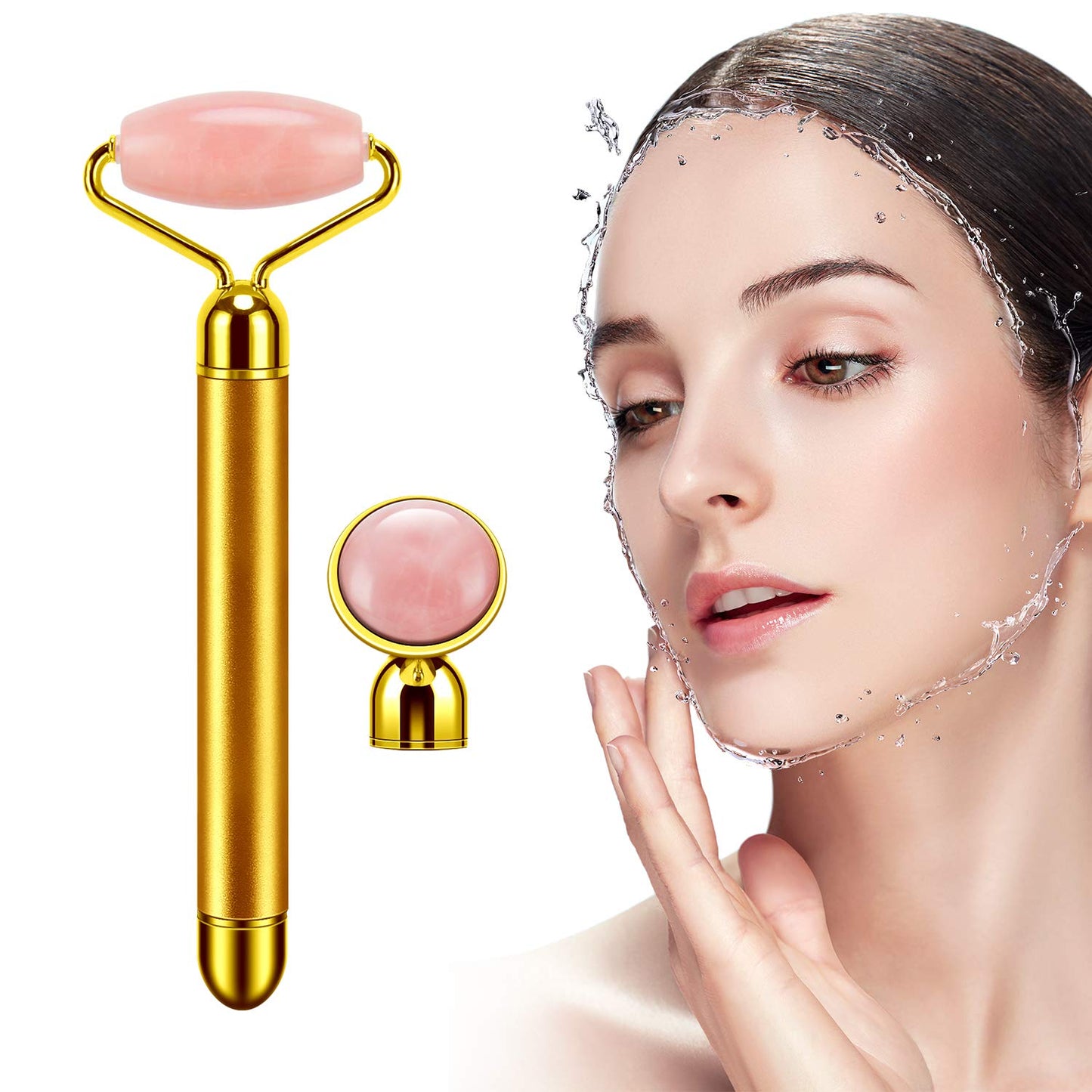 DANGSHAN 2-in-1 Electric Jade Roller Massager Facial Roller & Face Massager, Rose Quartz